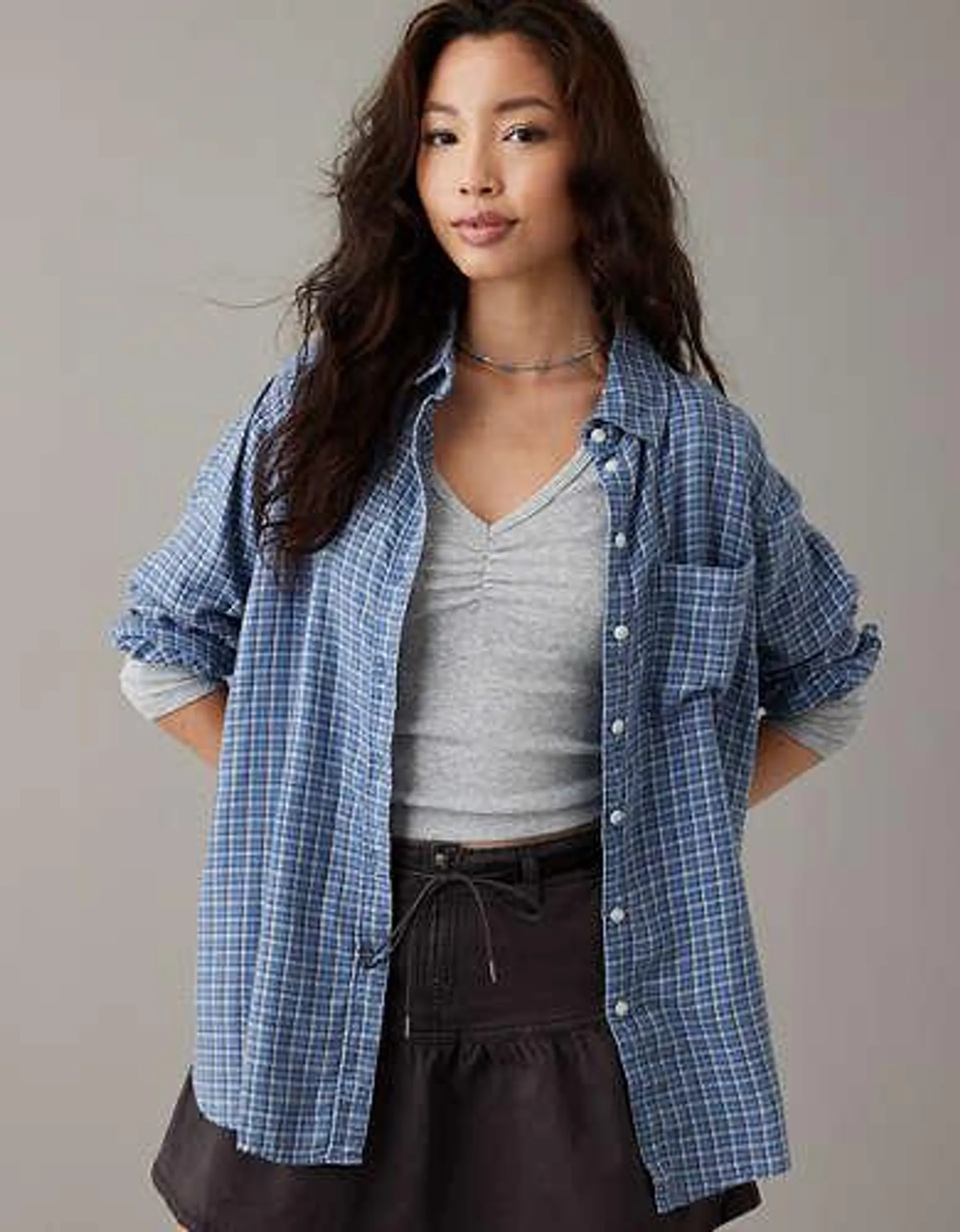 AE Oversized Plaid Flannel Shirt