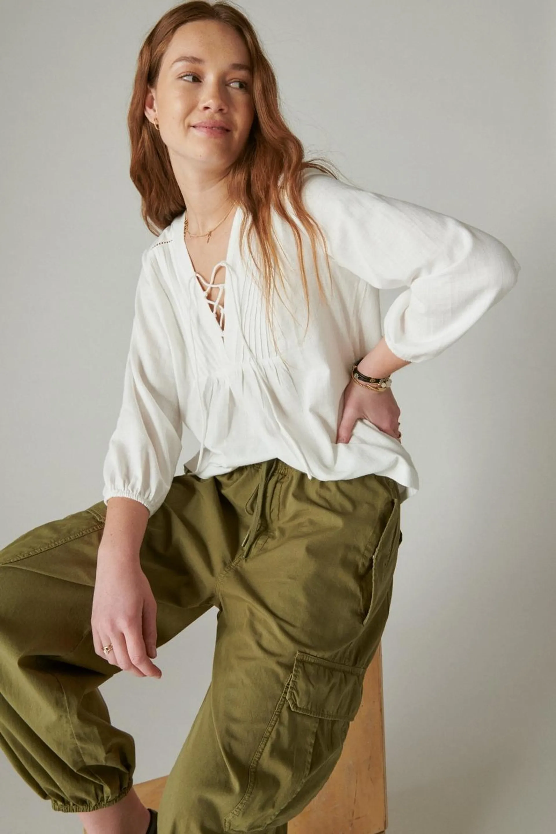 lace up peasant blouse