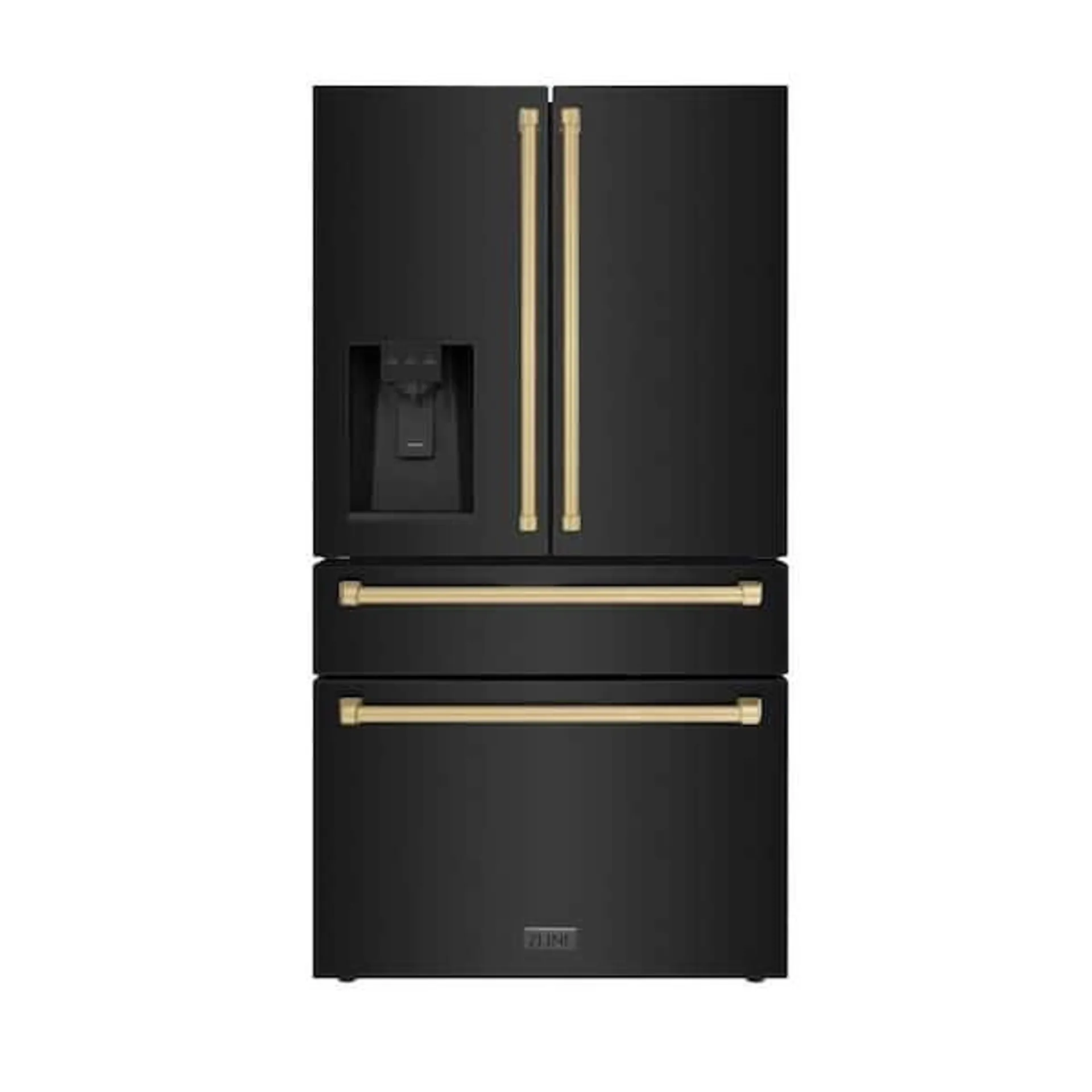 Autograph Edition 36 in. 4-Door French Door Refrigerator w/ Ice & Water Dispenser in Black Stainless & Champagne Bronze