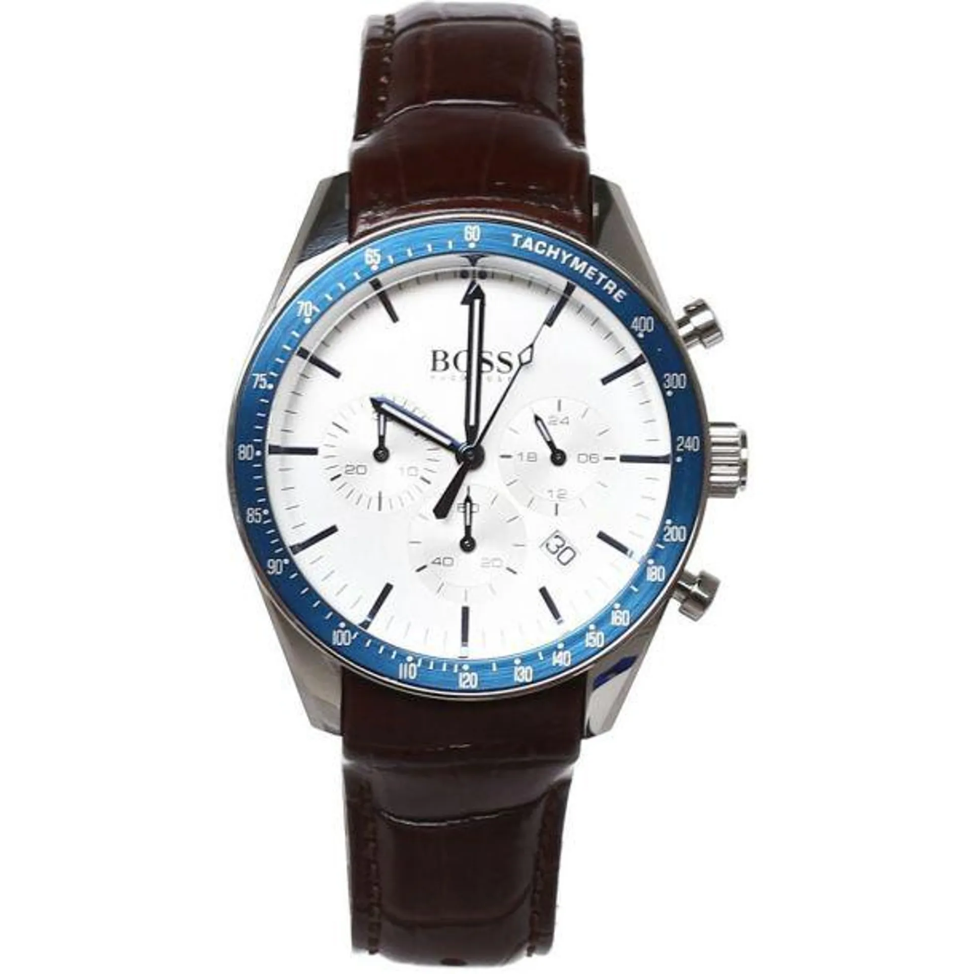 Hugo Boss Men's Trophy White Dial Leather Strap Watch - Brown