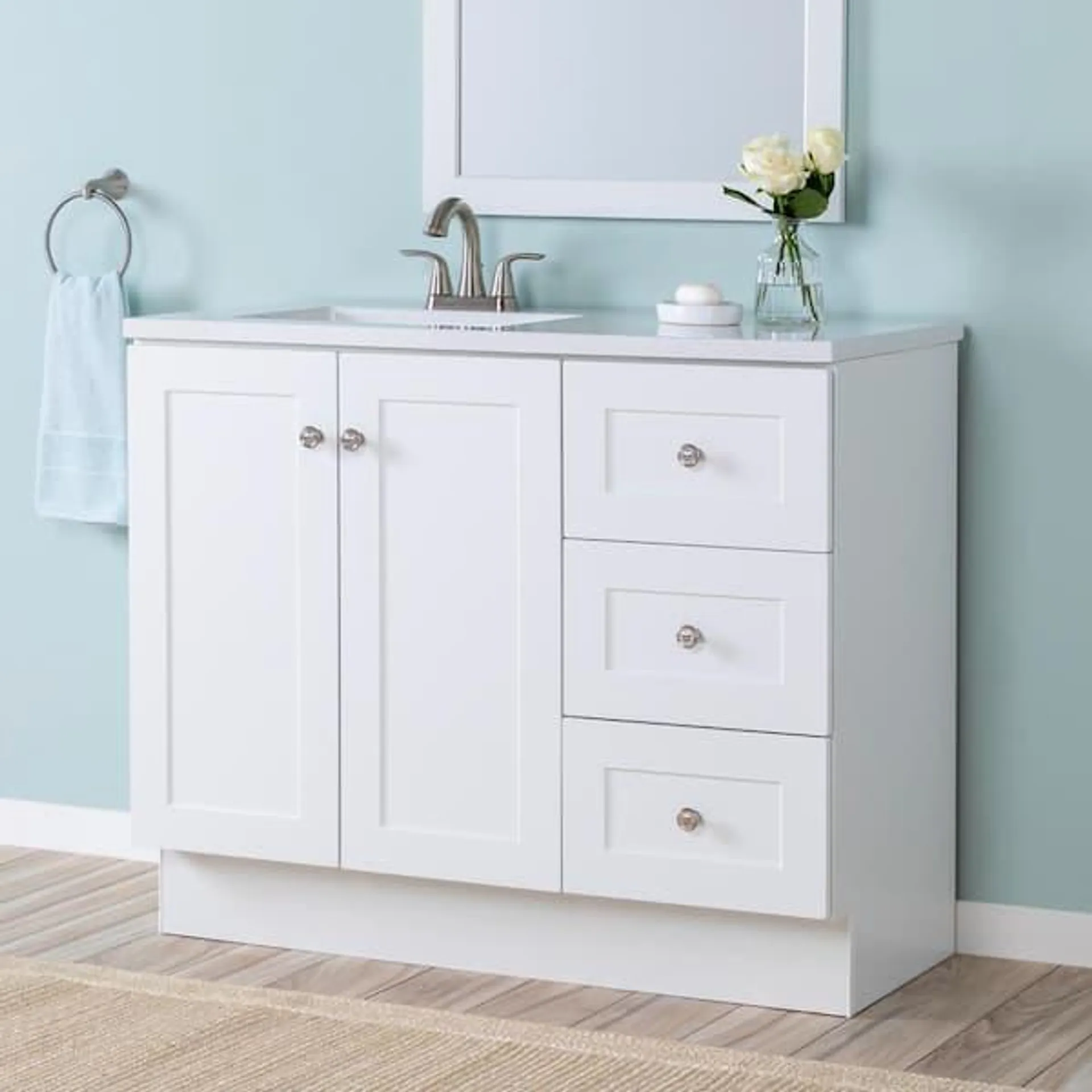 Bannister 43 in. W x 19 in. D x 35 in. H Single Sink Freestanding Bath Vanity in White with White Cultured Marble Top