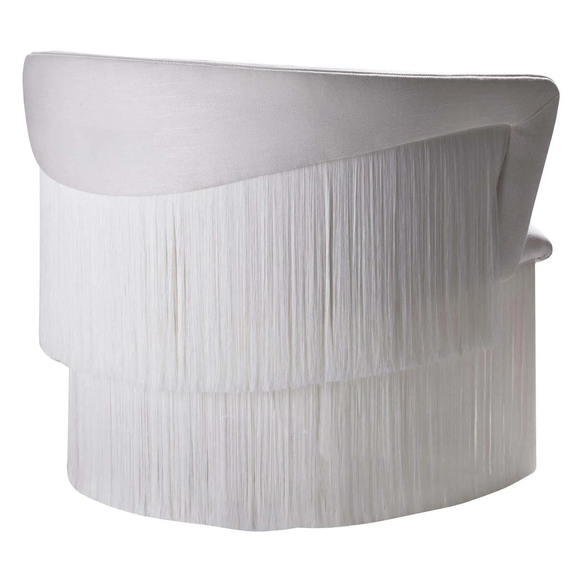 "Wind" Swivel Armchair in Velvet and Silk Fringes Off White