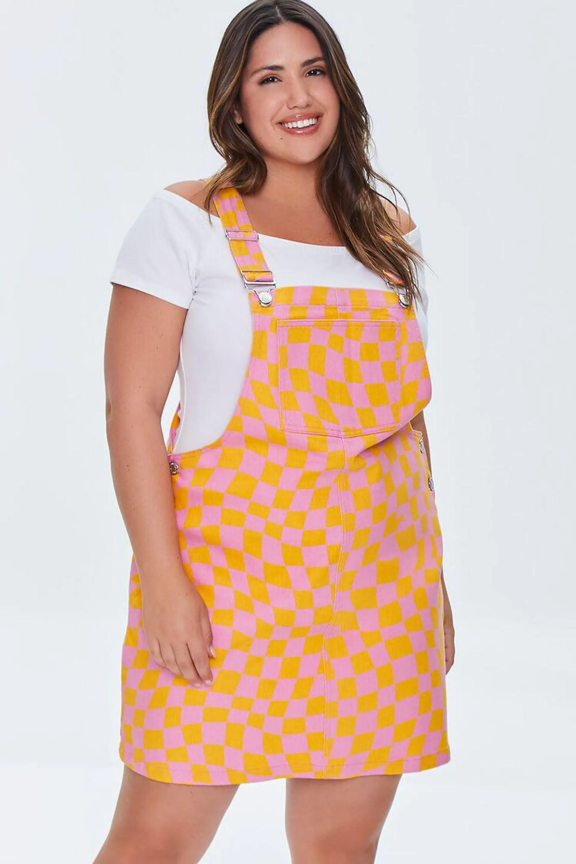 Plus Size Checkered Overall Dress