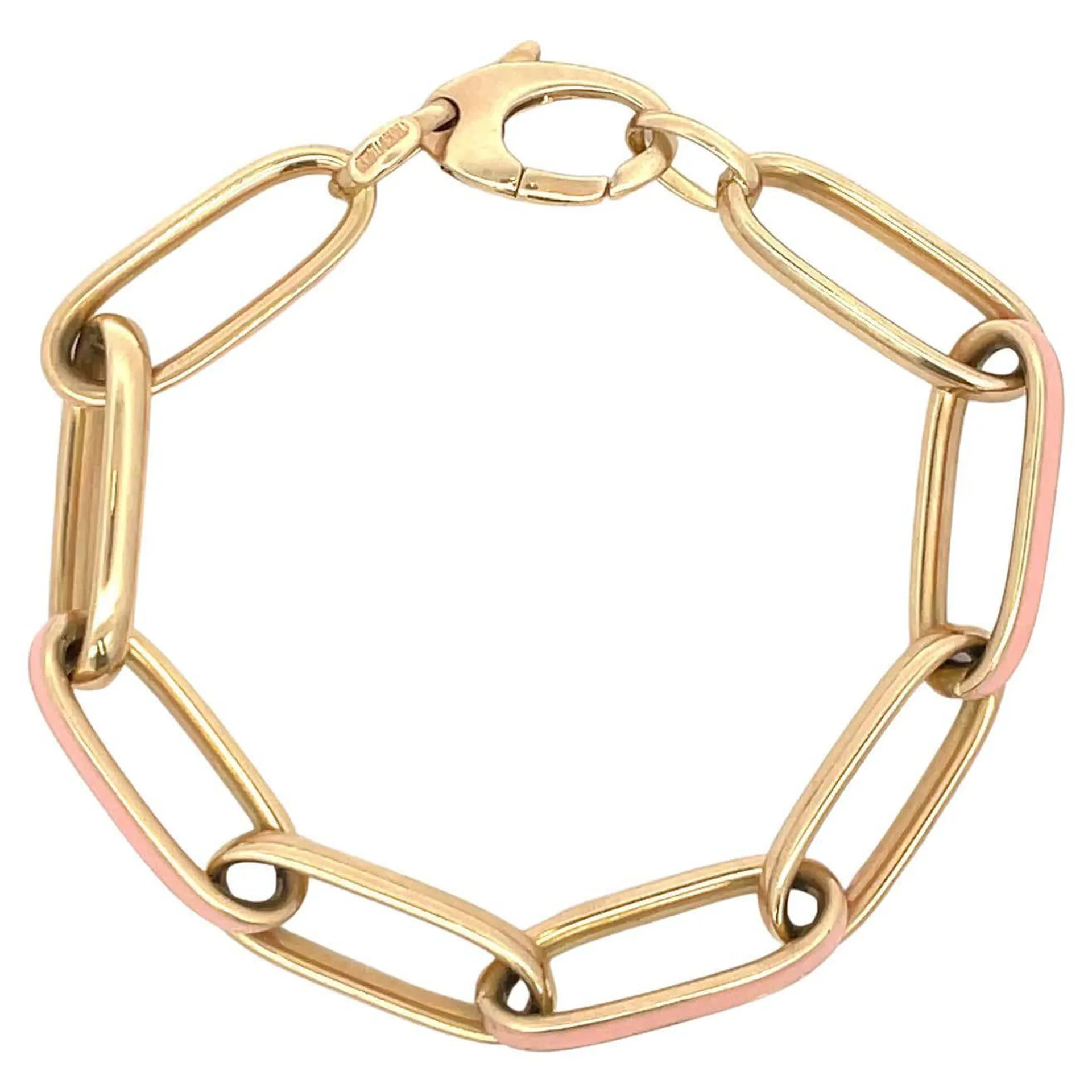 14 Karat Yellow Alternating Gold Baby Pink Enamel Bracelet 8.1 Grams, Italian