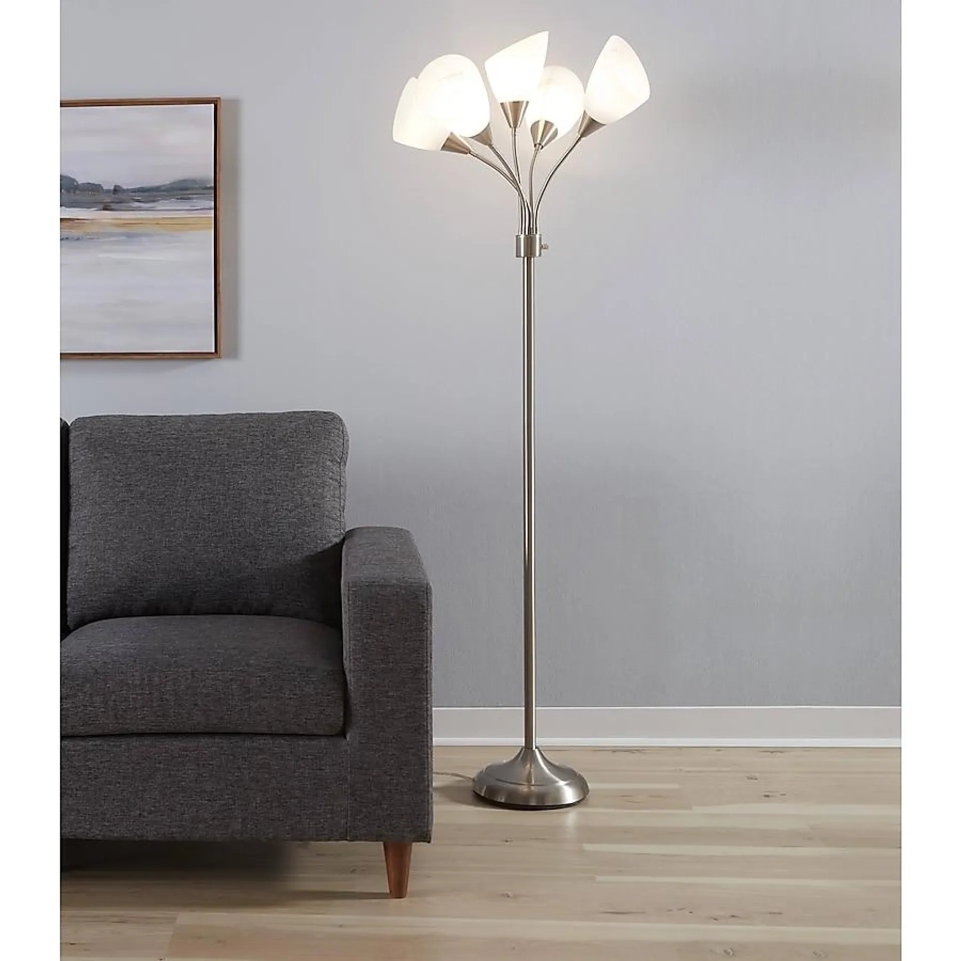 Style Selections 67-in Brushed Steel Multi-head Floor Lamp