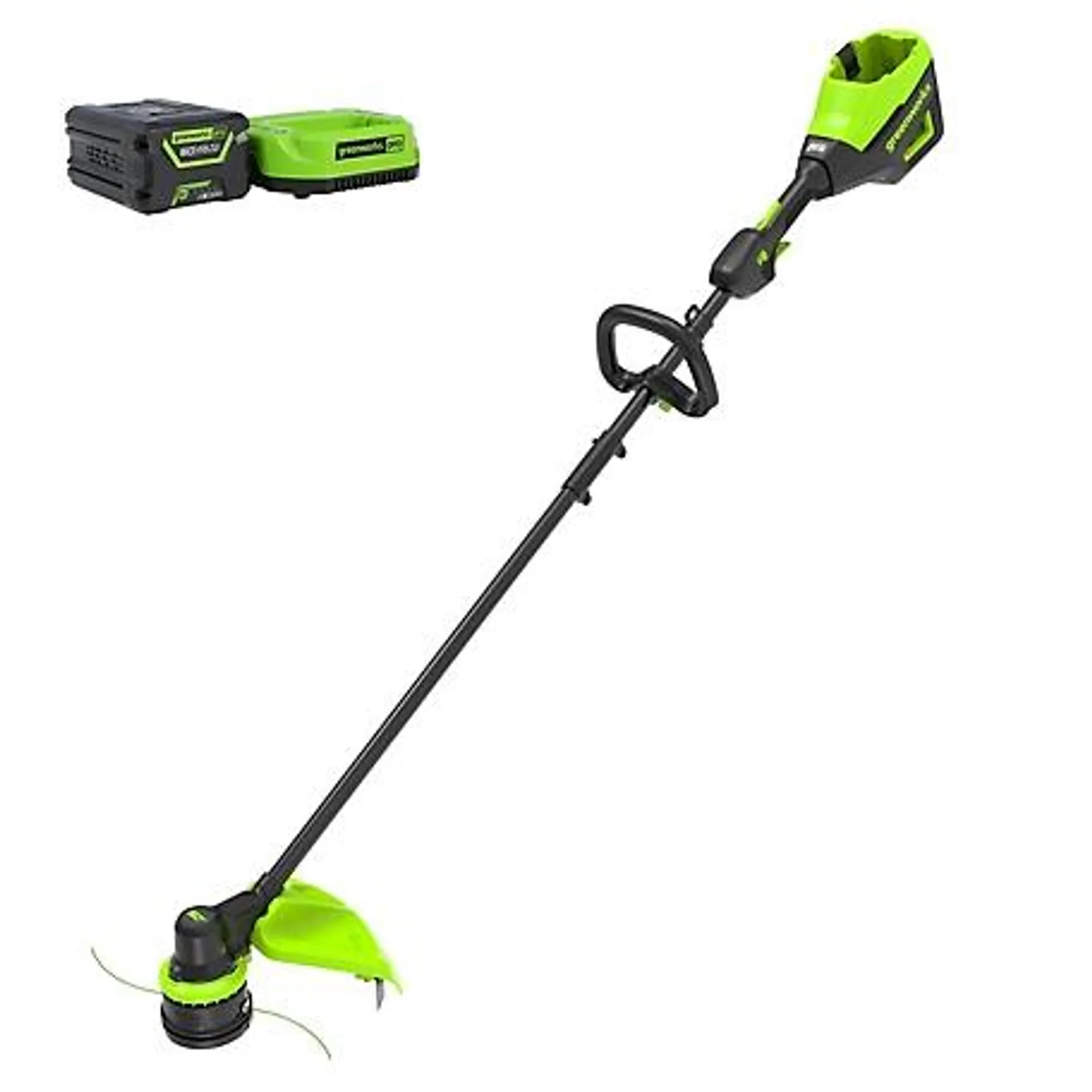 Greenworks 17 in. 60V Cordless Brushless Battery String Trimmer with Black Anodized Shaft, 2.5Ah Battery & Charger