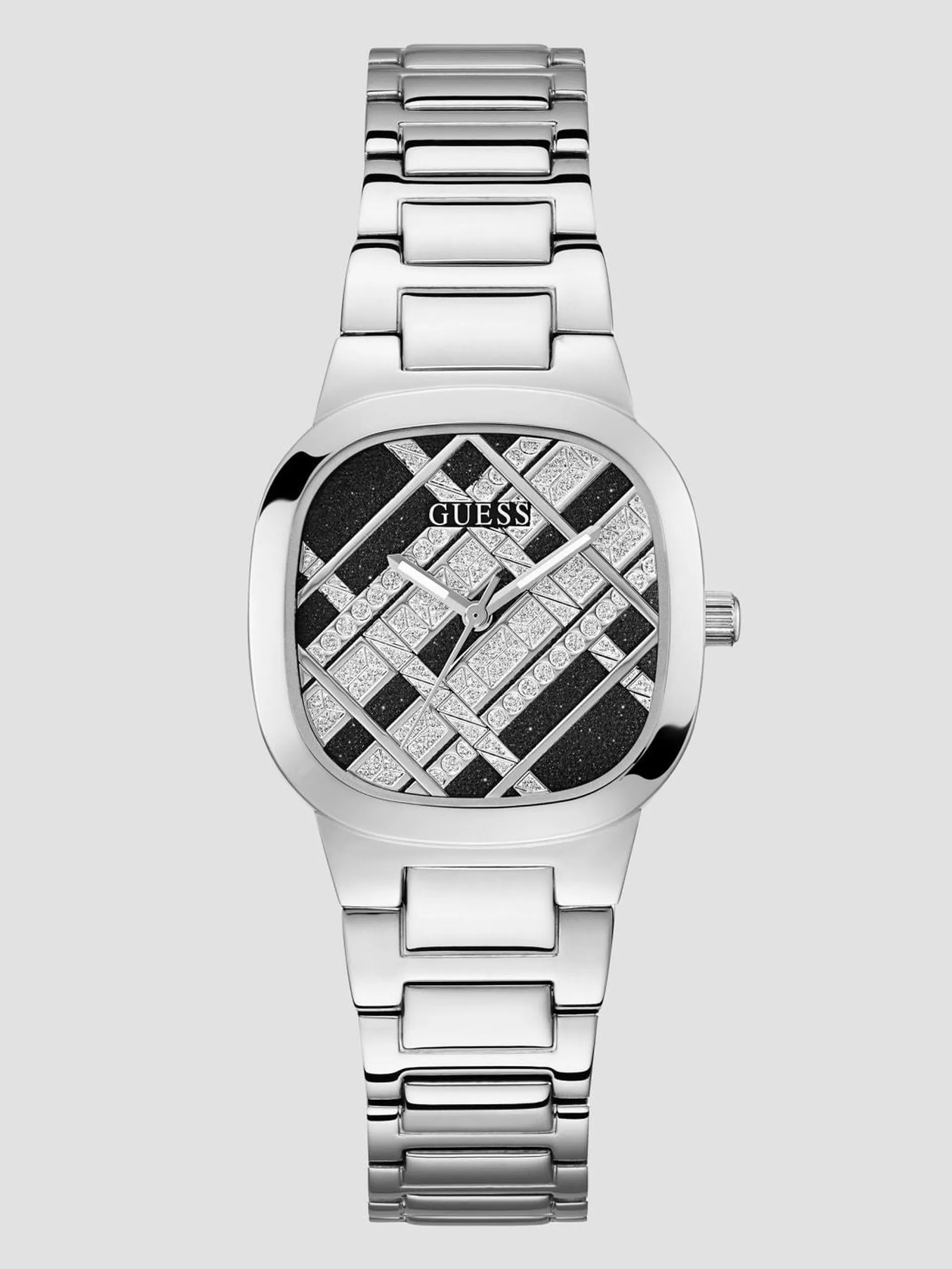 Silver-Tone and Black Glitter Analog Watch