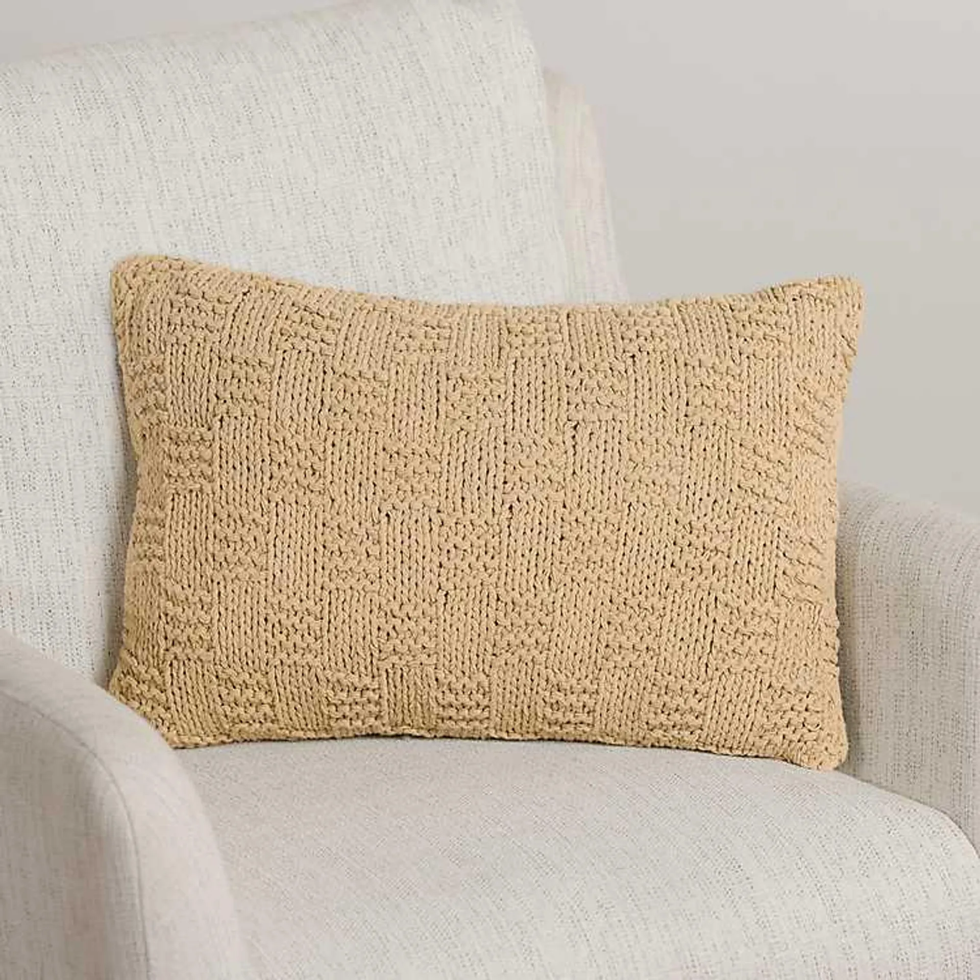 Taupe Knit Checkerboard Lumbar Pillow