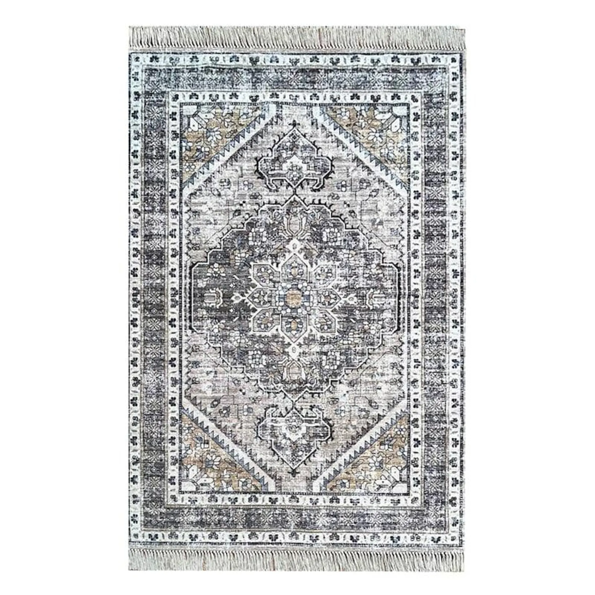 (B846) Clara Neutral Medallion Accent Rug, 3x5