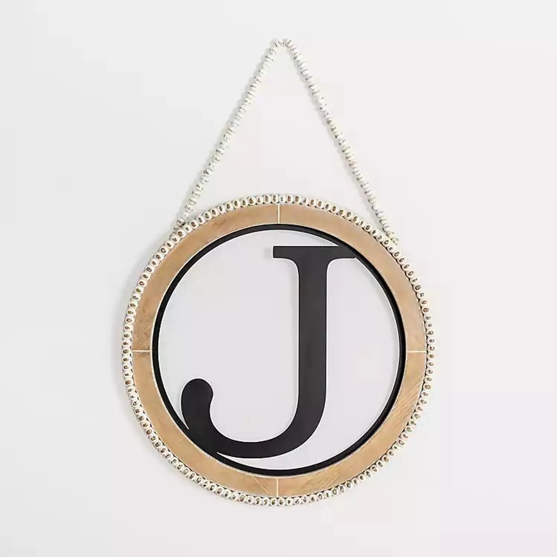 Whitewash Bead Trim Monogram J Plaque