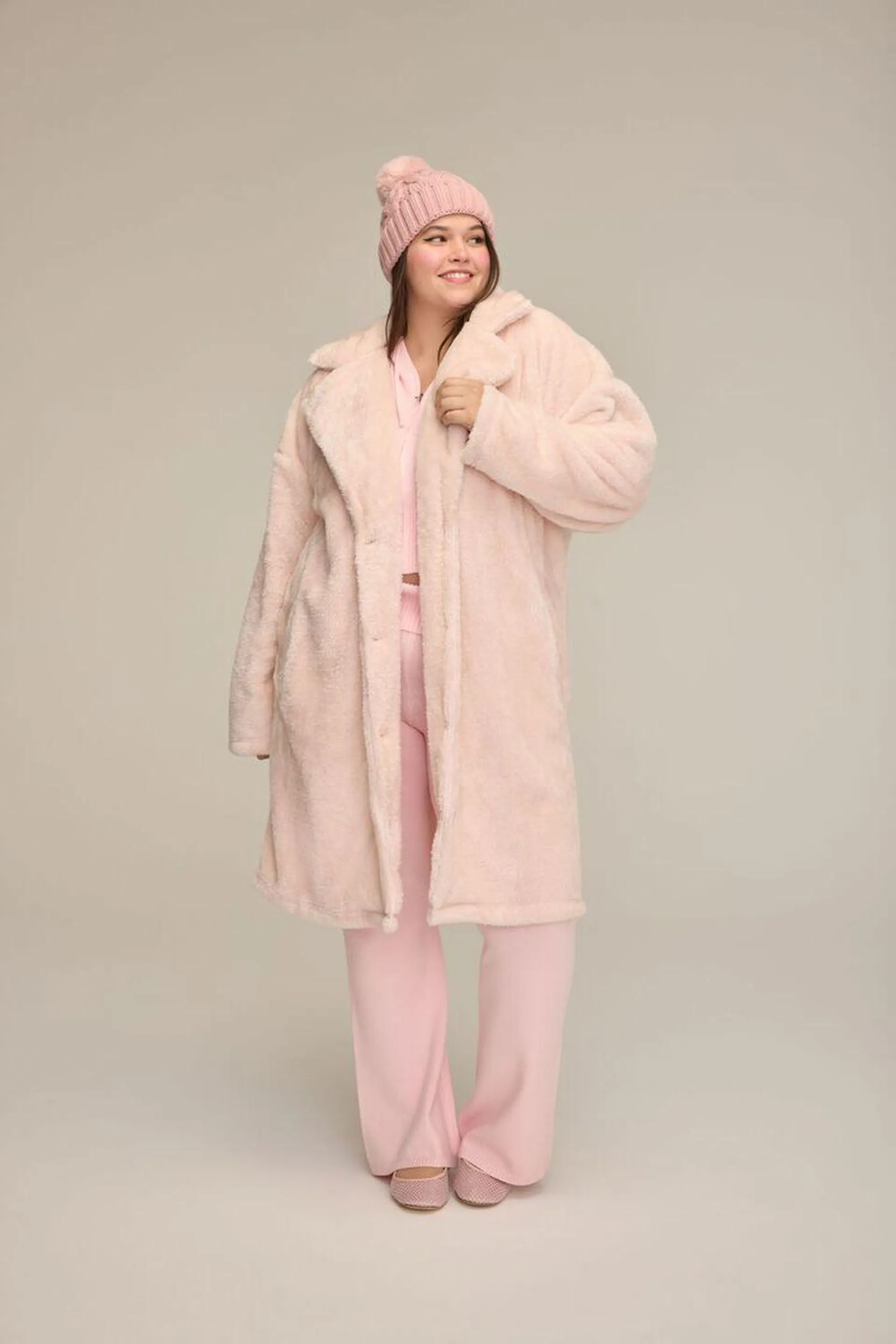 Plus Size Faux Shearling Duster Coat