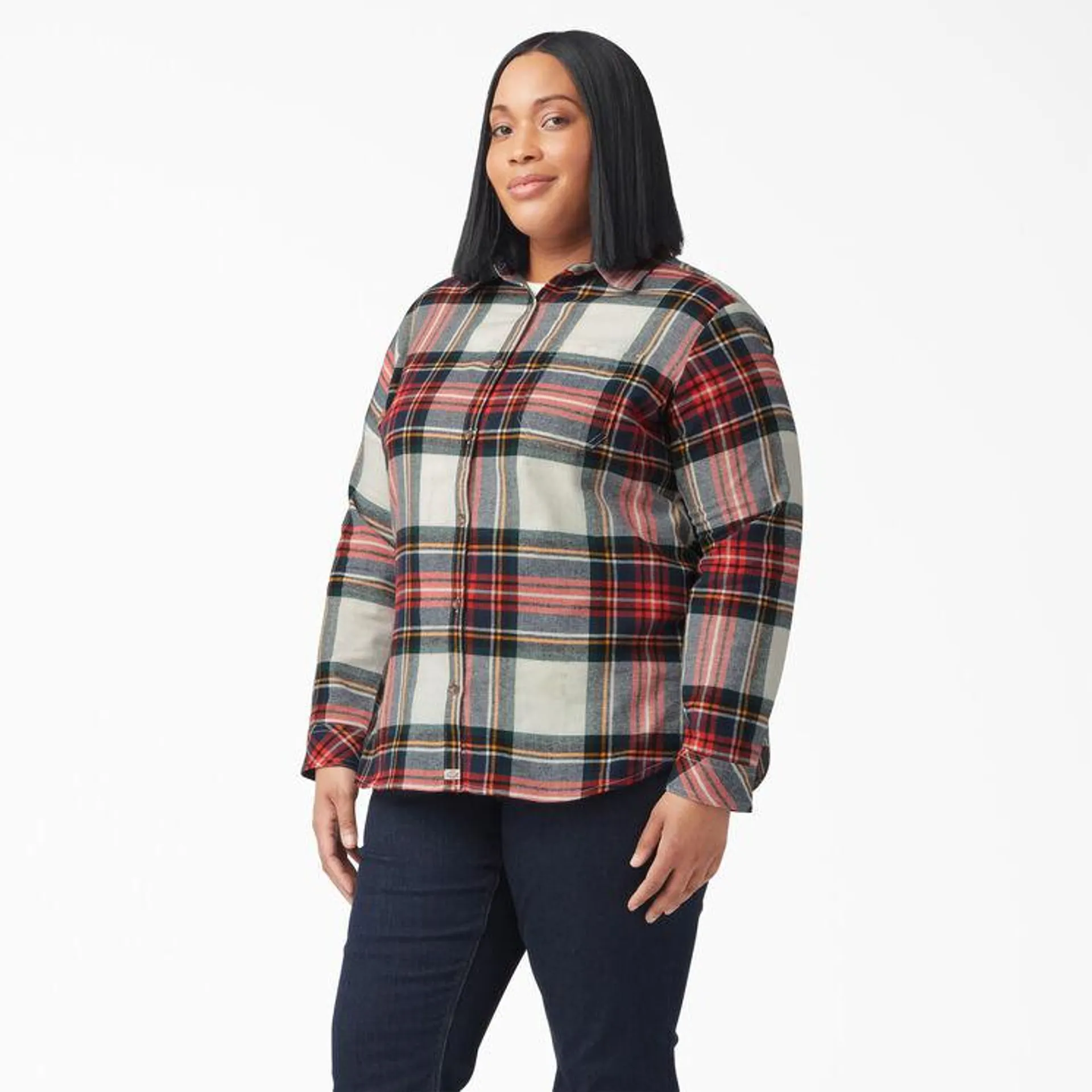 Women's Plus Size Long Sleeve Plaid Flannel Shirt, Molten Lava Highland Plaid
