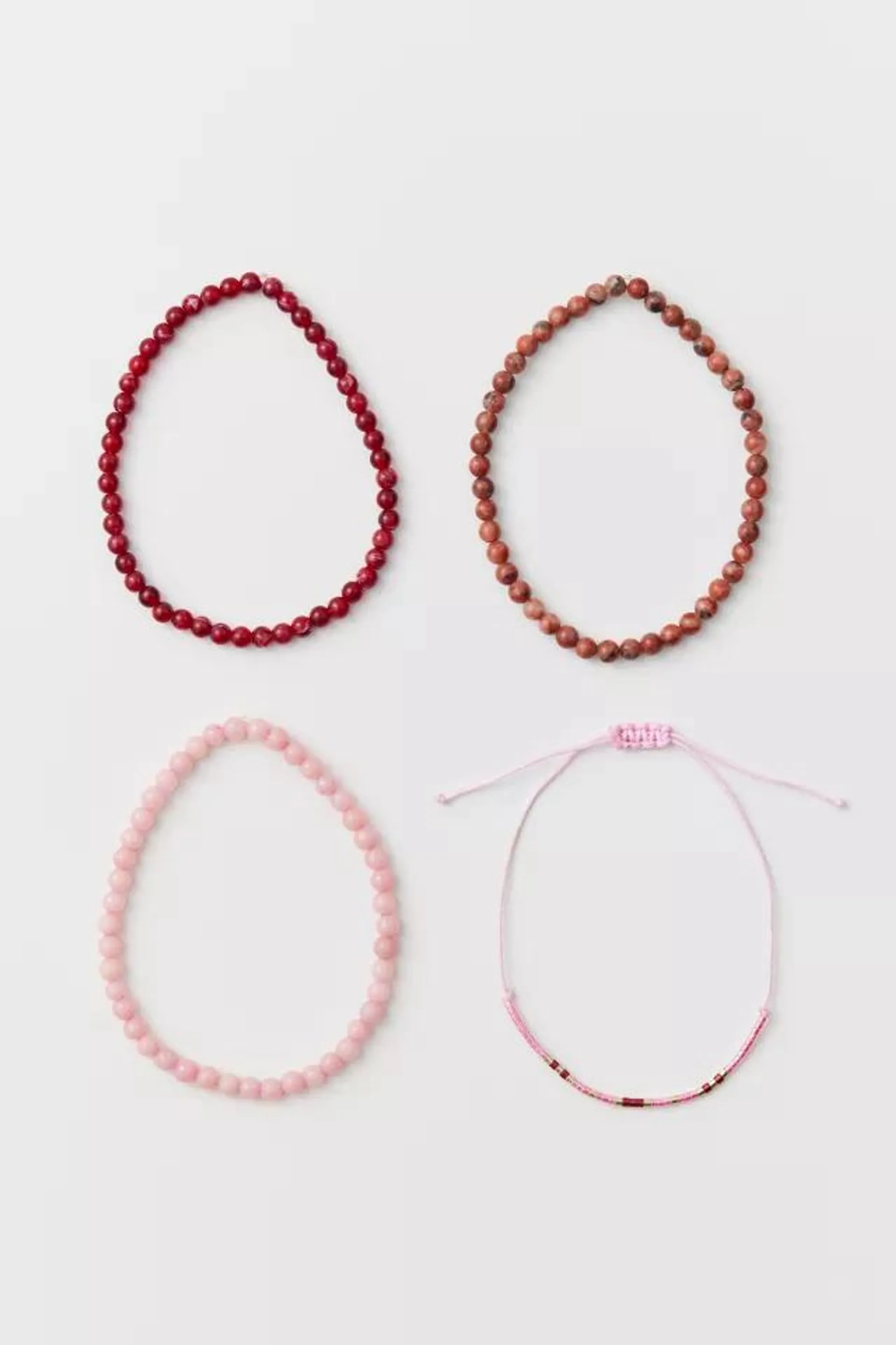 Pink & Red Beaded Bracelet Set
