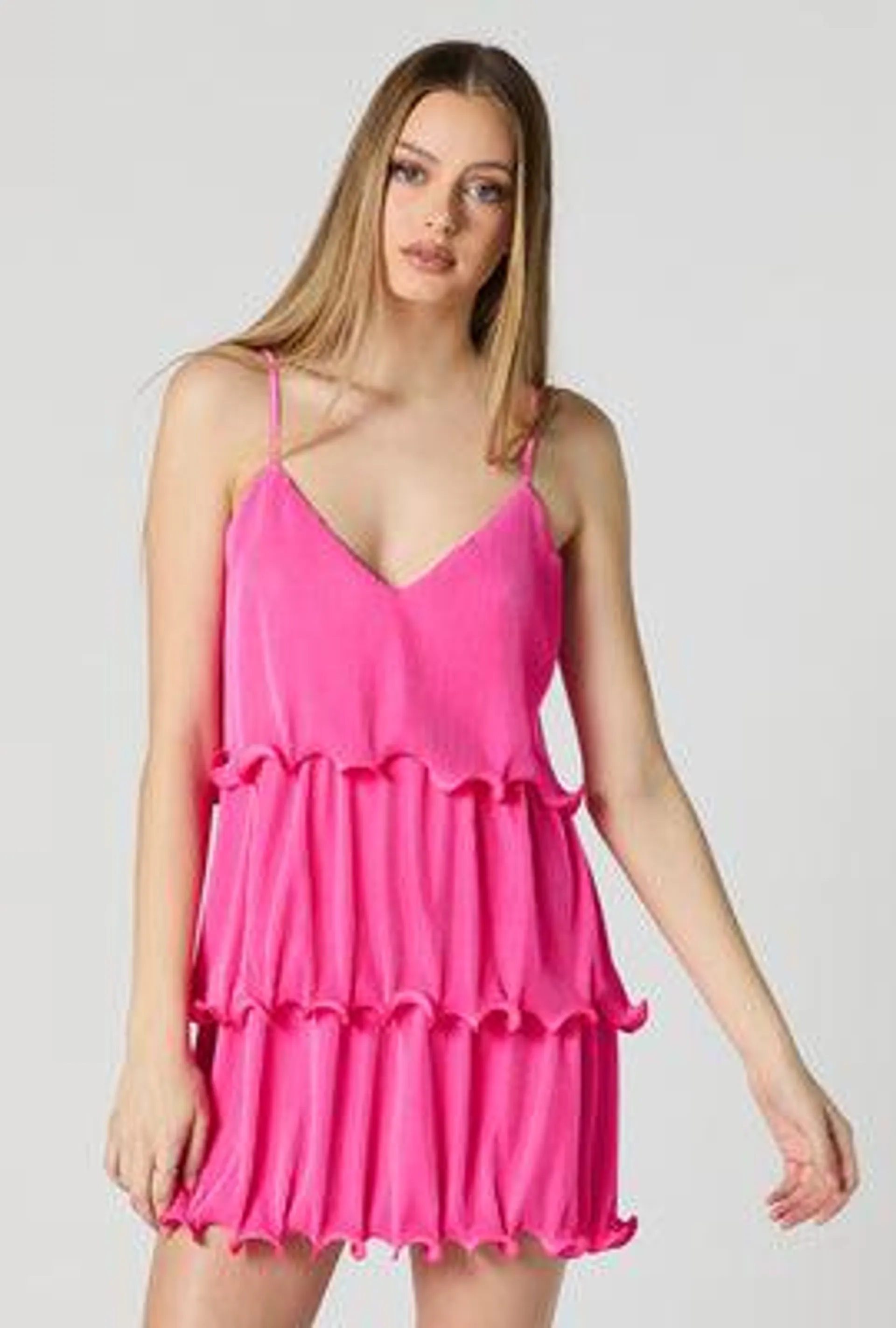 Satin Pleated Layered Mini Dress