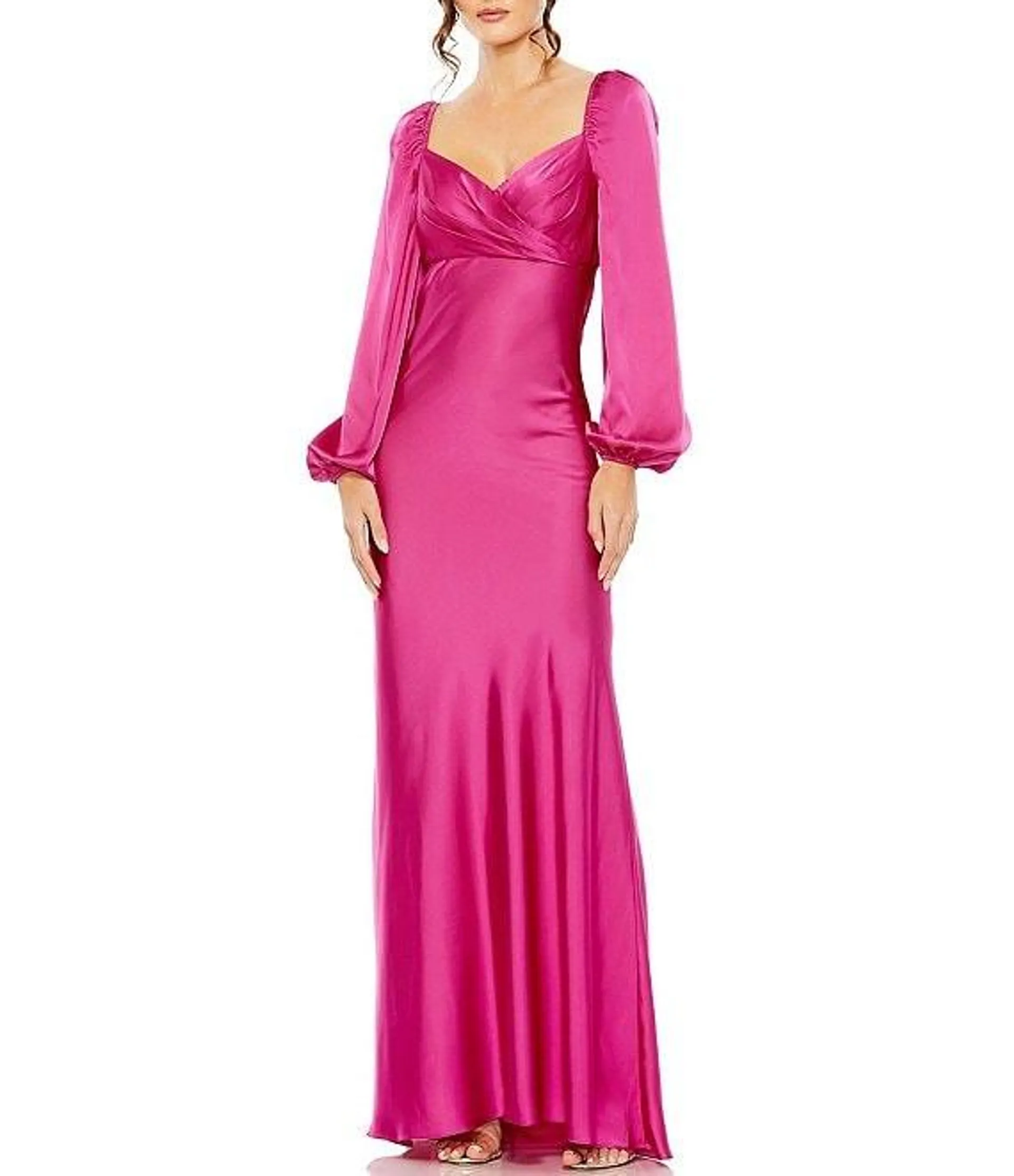 Sweetheart Neckline Long Sleeve Empire Waist Satin Gown