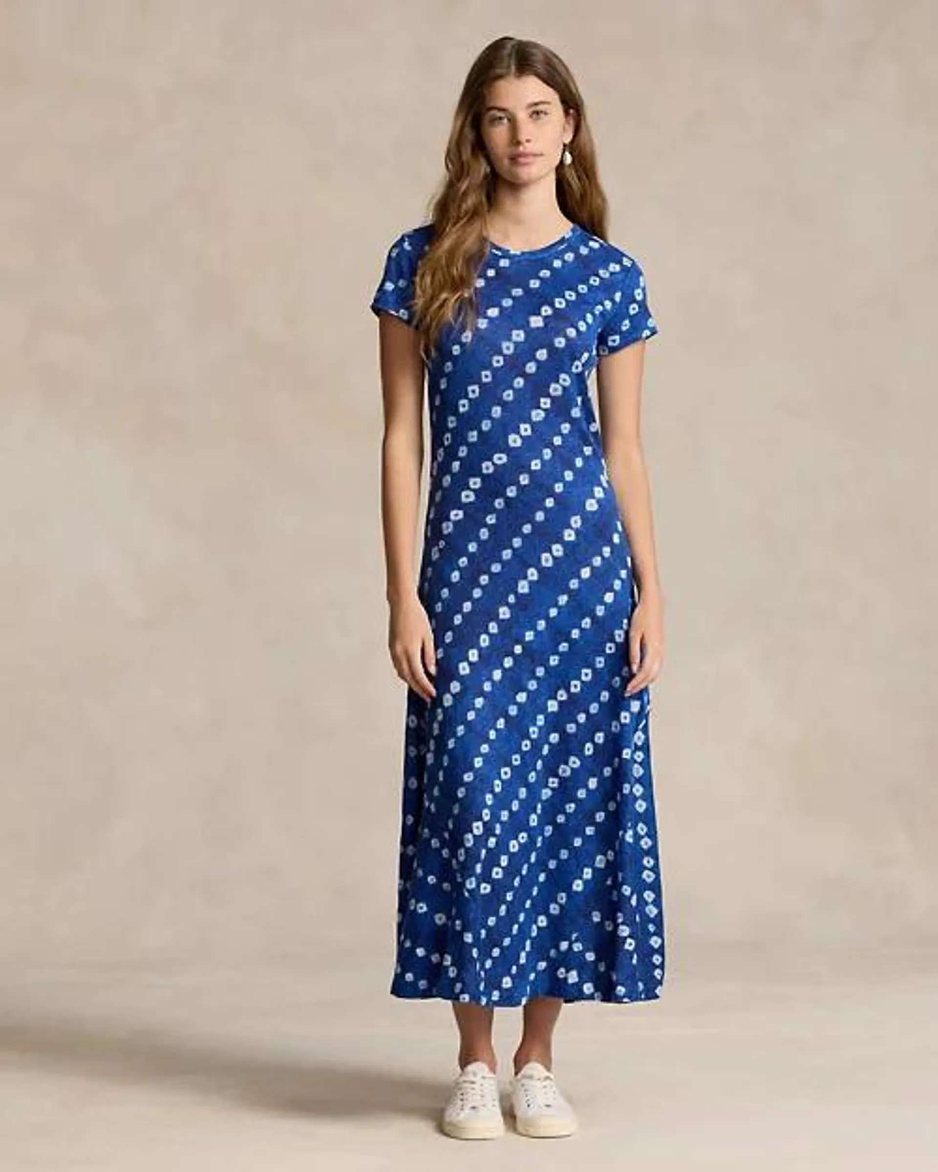 Graphic Print Linen Dress