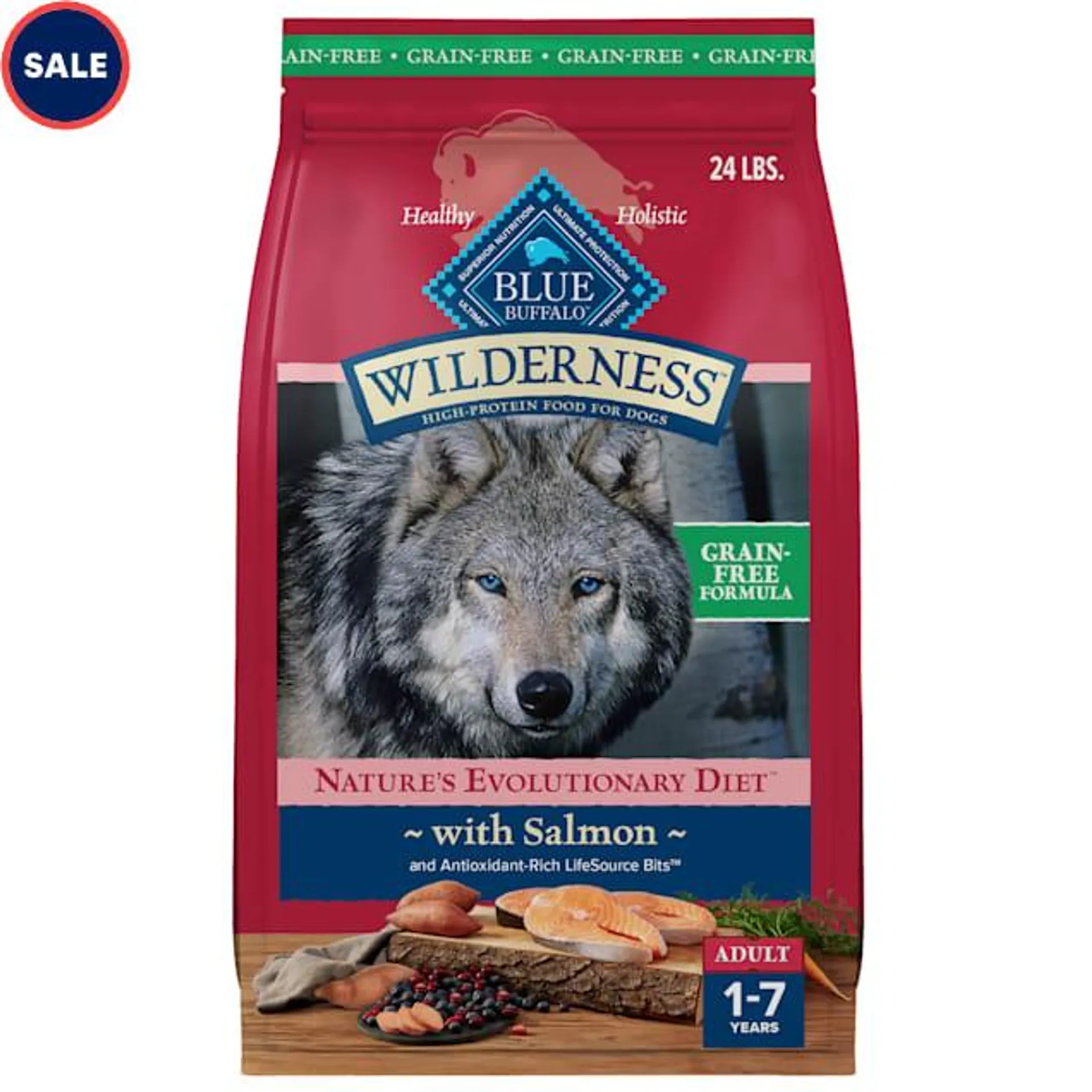 Blue Buffalo Blue Wilderness Natural Adult High Protein Grain Free Salmon Dry Dog Food, 24 lbs.