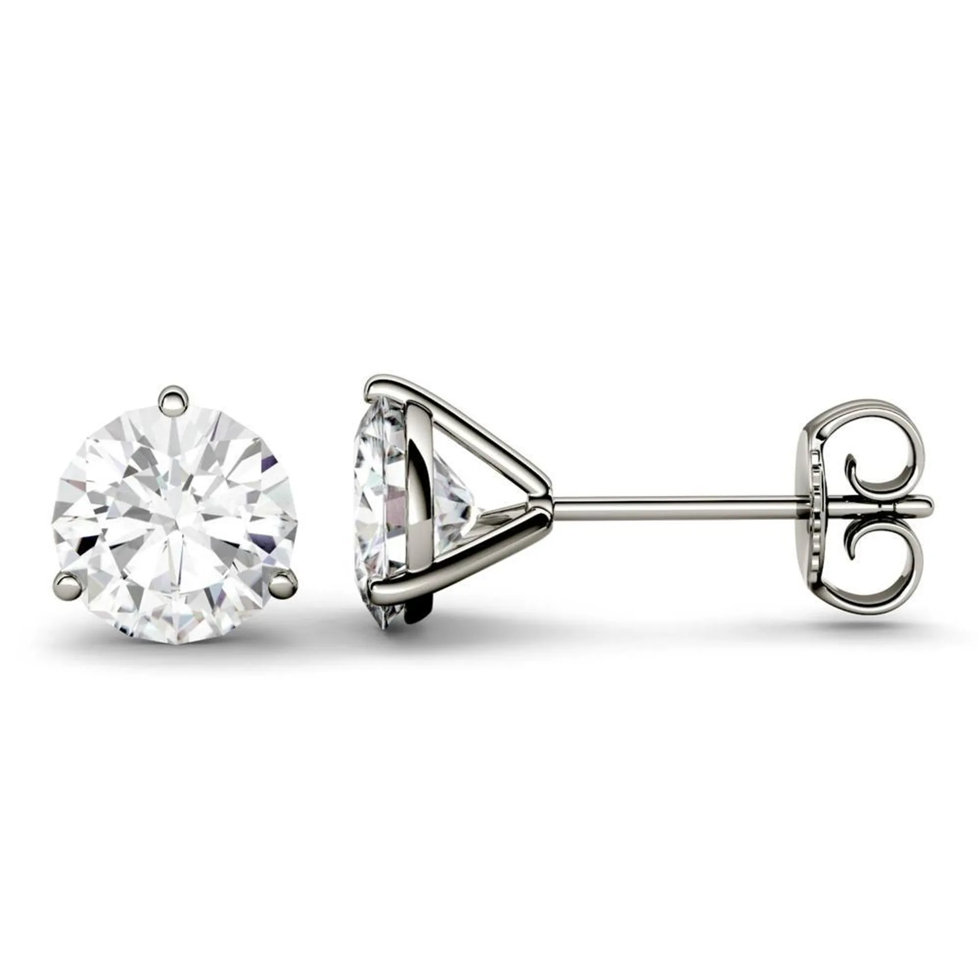 Charles & Colvard 14K White Gold Forever Bright Moissanite 6mm Round Stud Earrings 1.60cttw DEW