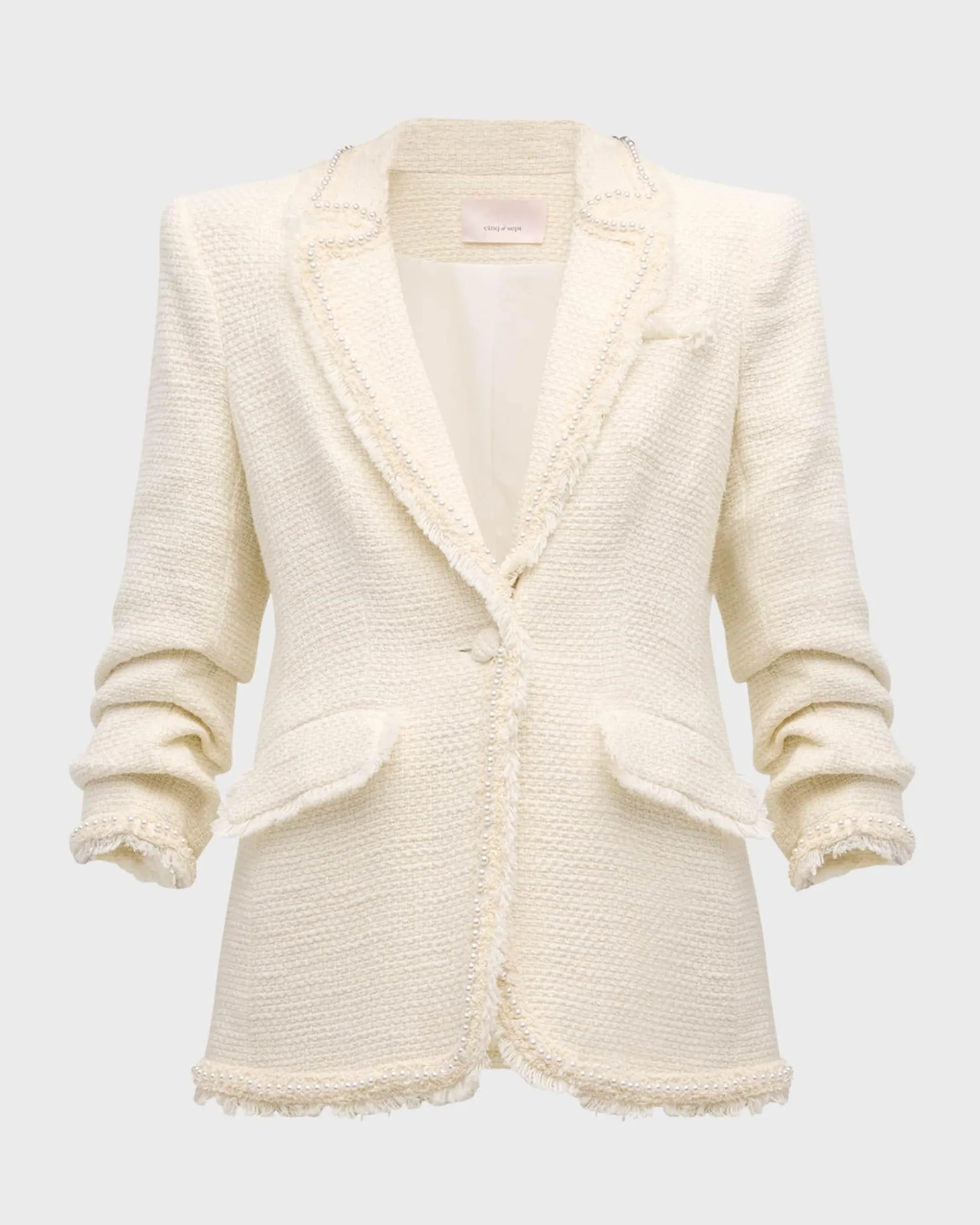 Khloe Faux Pearl Embellished Boucle Blazer