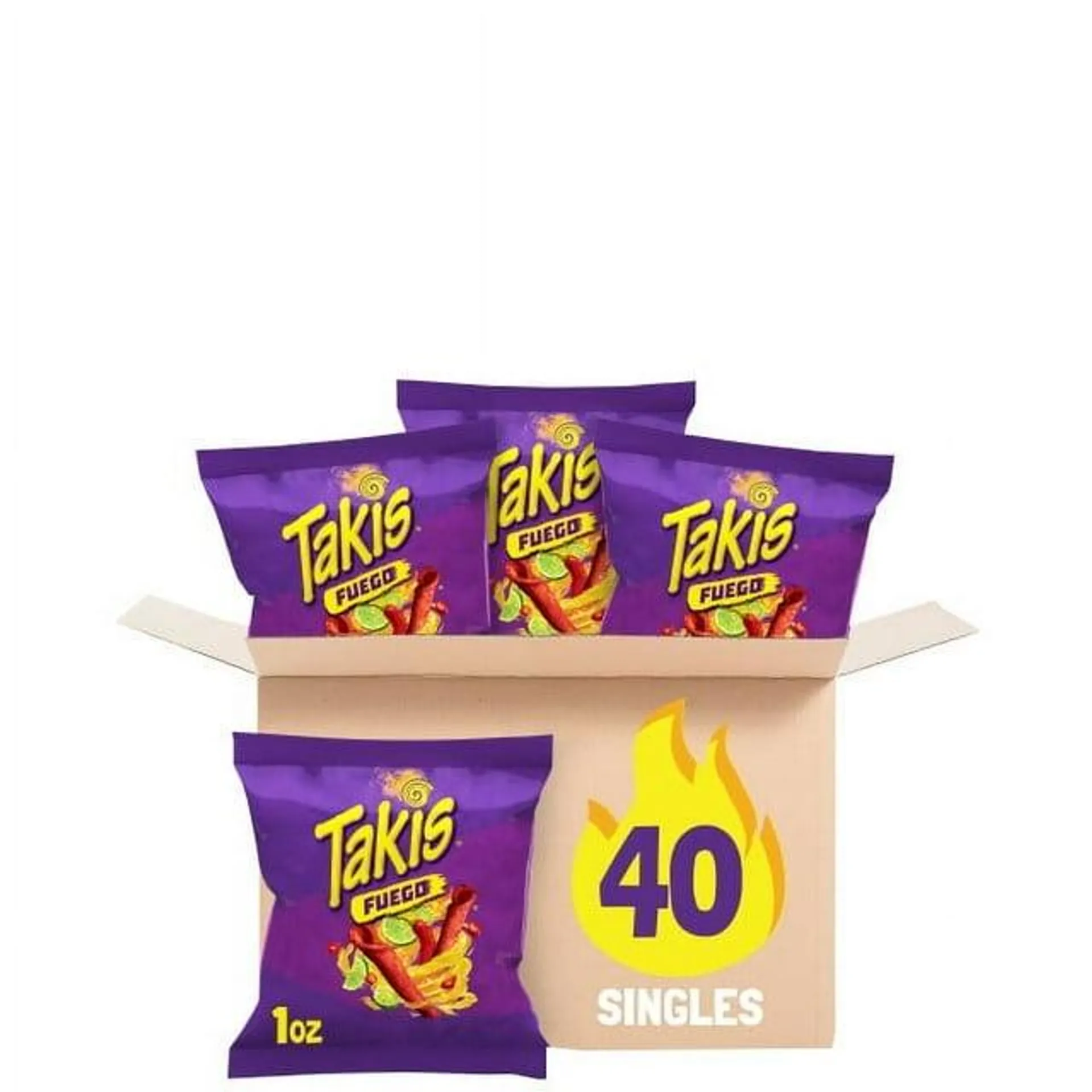 Takis Fuego 40 pk / 40 oz Bite Size Multipack, 1 oz Spicy Fuego Rolled Tortilla Chips