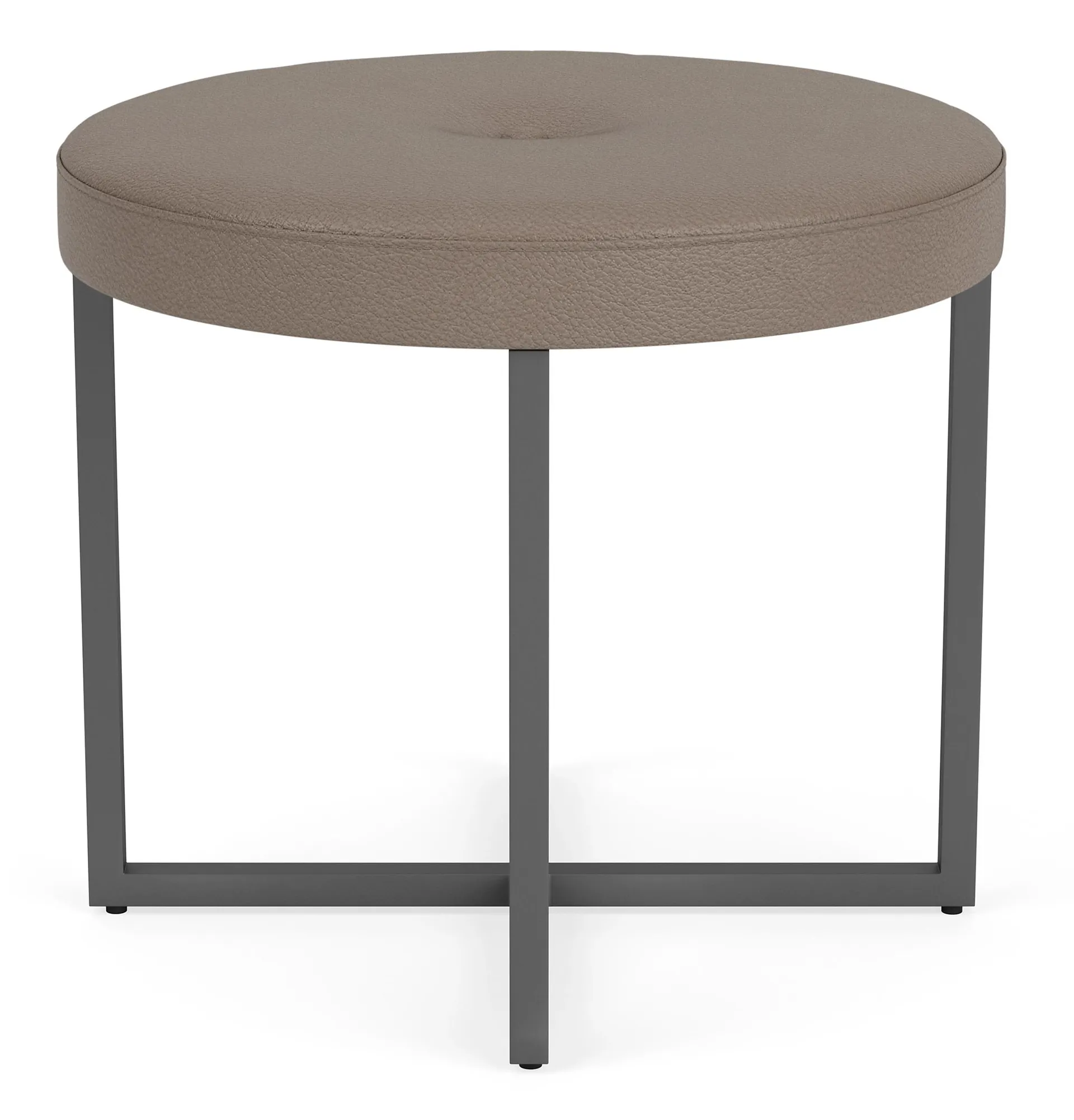 Sidney 18 diam Ottoman in Lecco Pewter Leather with Graphite Base