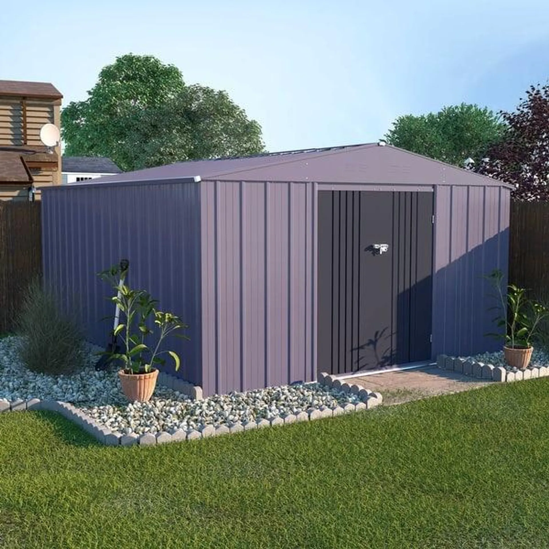 VEIKOUS Outdoor Metal Storage Shed with Lockable Door and Air Vents for Garden