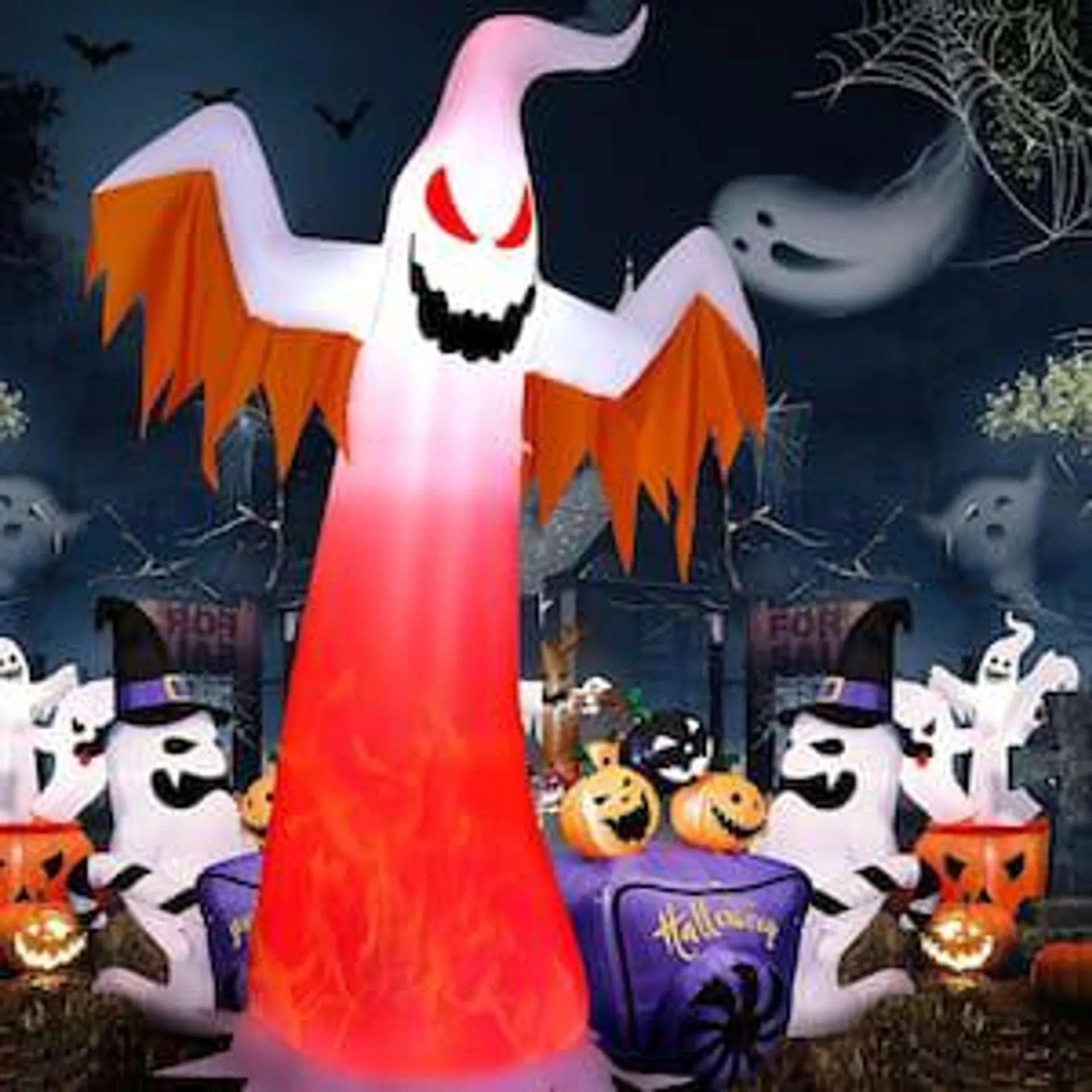 8 ft. Halloween Inflatable White Ghost with Rotatable Flame LED Lights