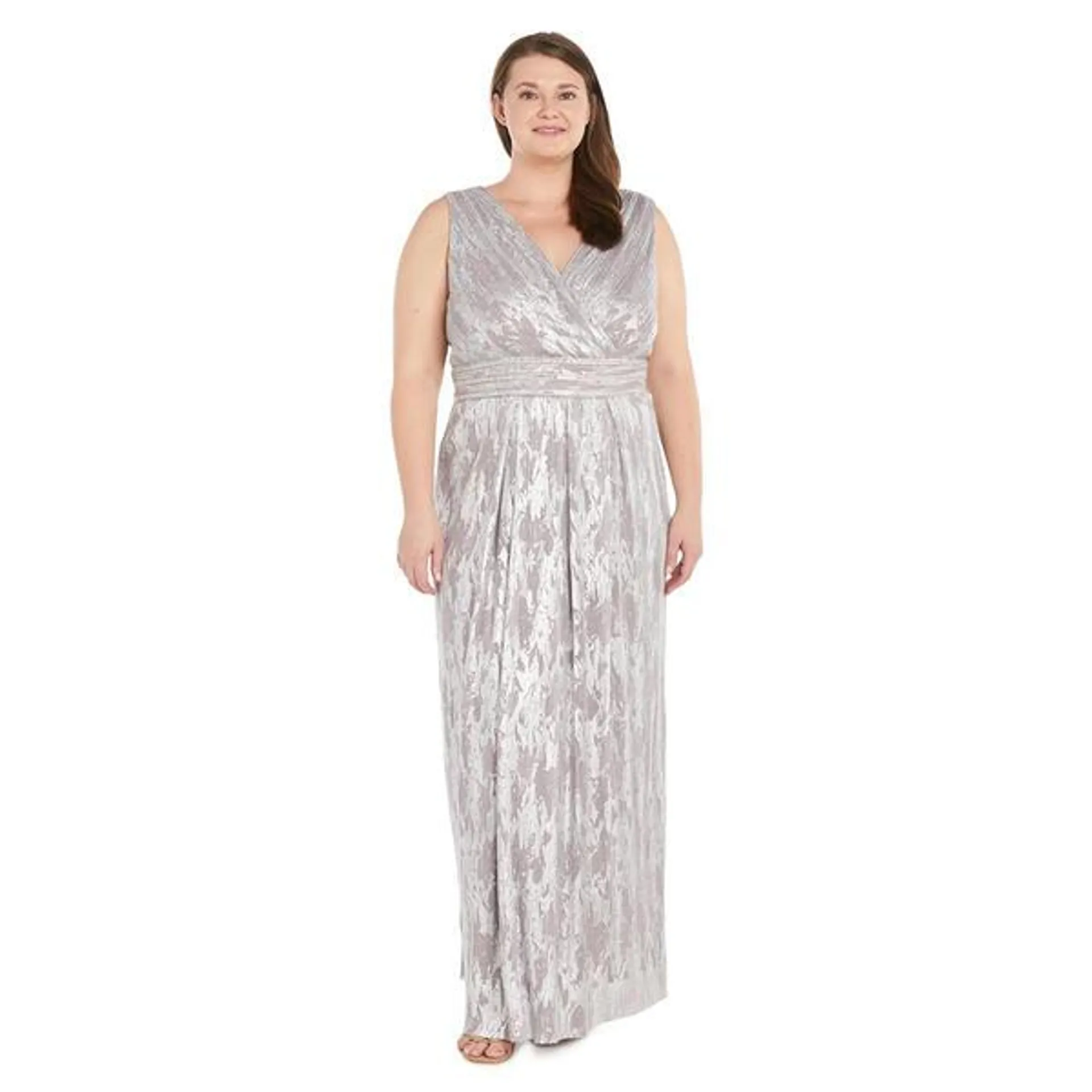 Plus Size R&M Richards Sleeveless Metallic Empire Waist Gown