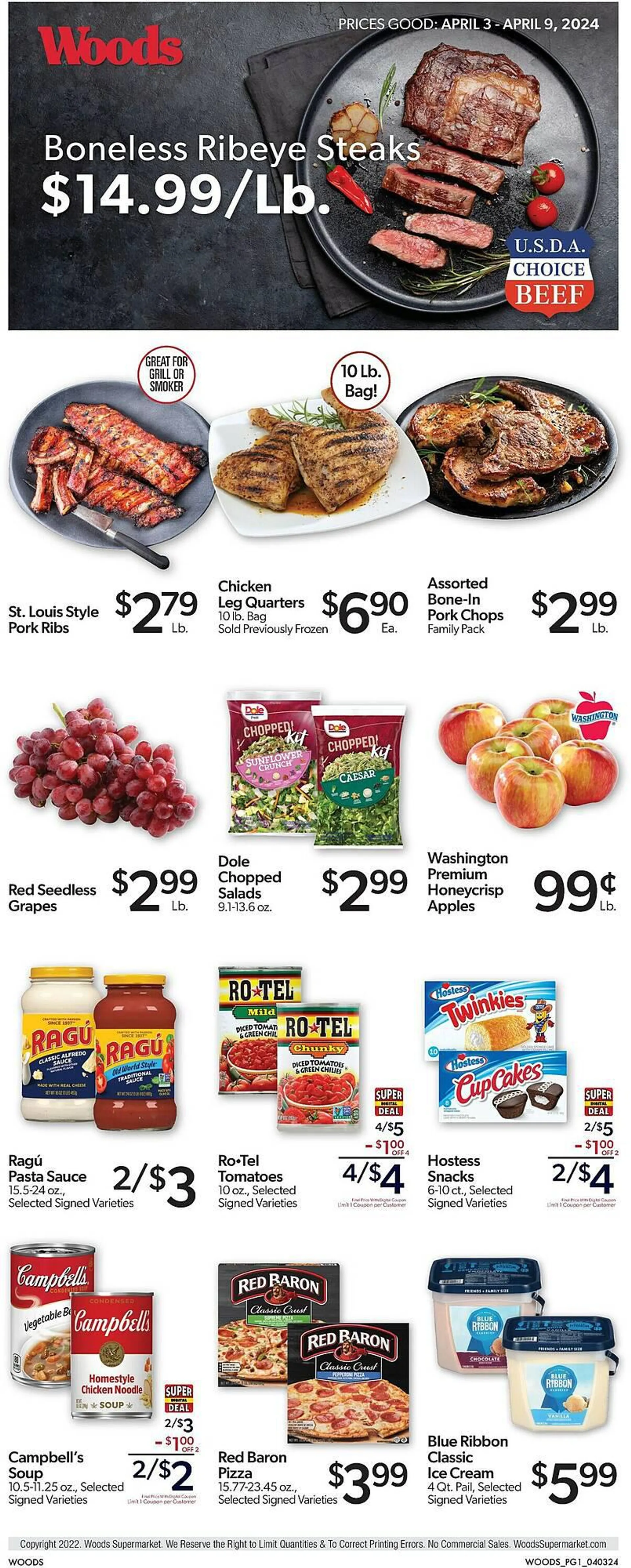 Weekly ad Woods Supermarket Weekly Ad from April 3 to April 9 2024 - Page 1