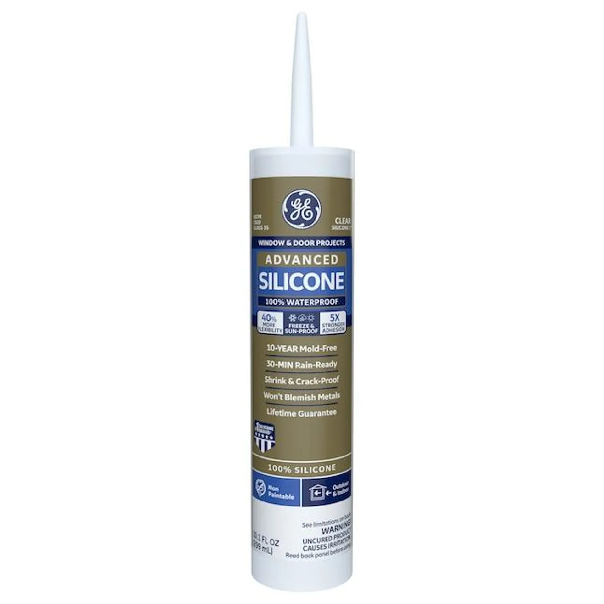 GE Advanced Silicone 2 Windows, Doors, Exteriors 10.1-oz Clear Silicone Caulk