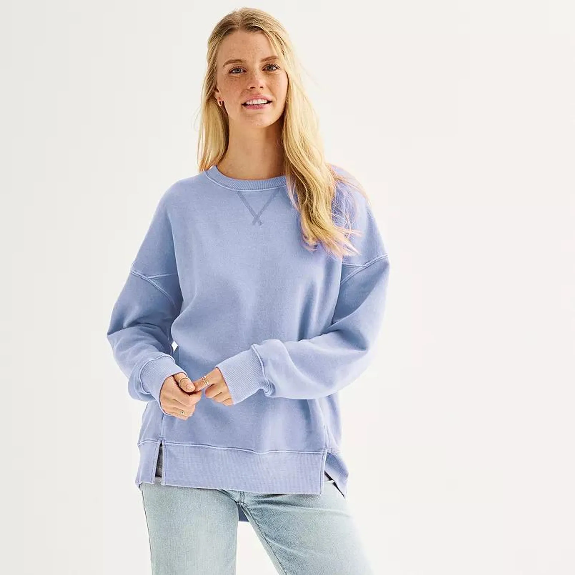 Juniors' SO® Oversized Fleece Tunic Pullover