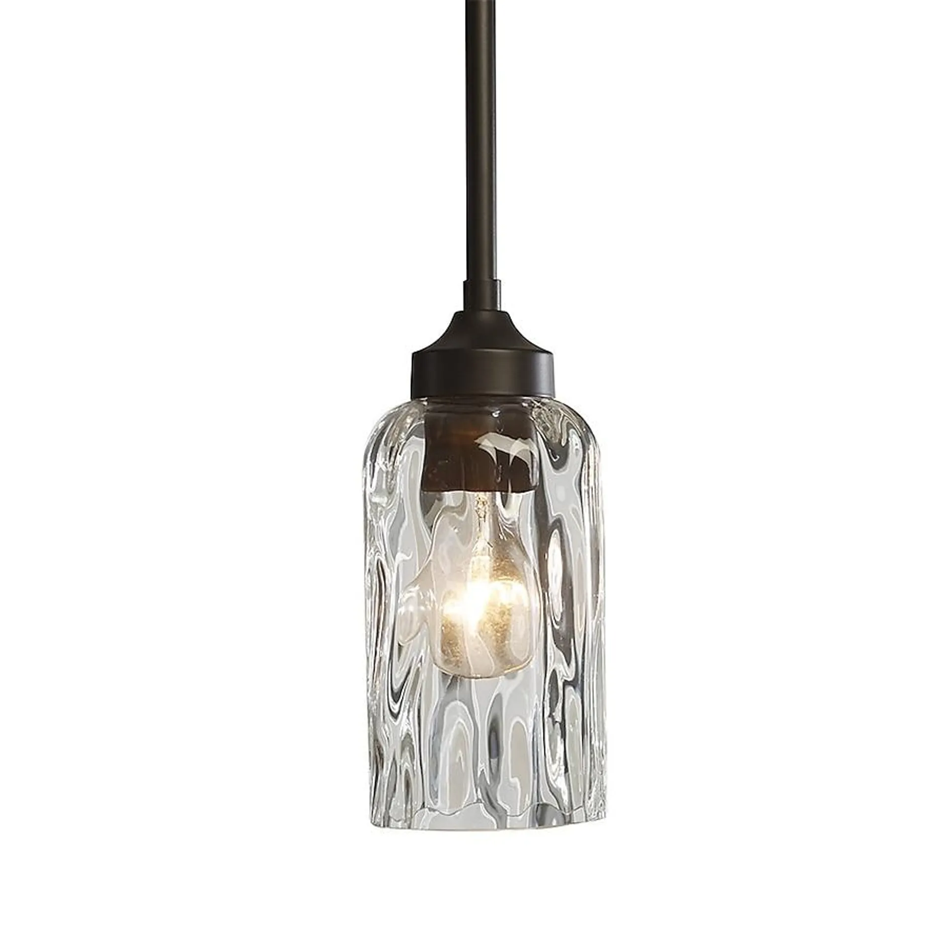 allen + roth Latchbury Aged Bronze Transitional Textured Glass Cylinder Led, Mini Hanging Pendant Light