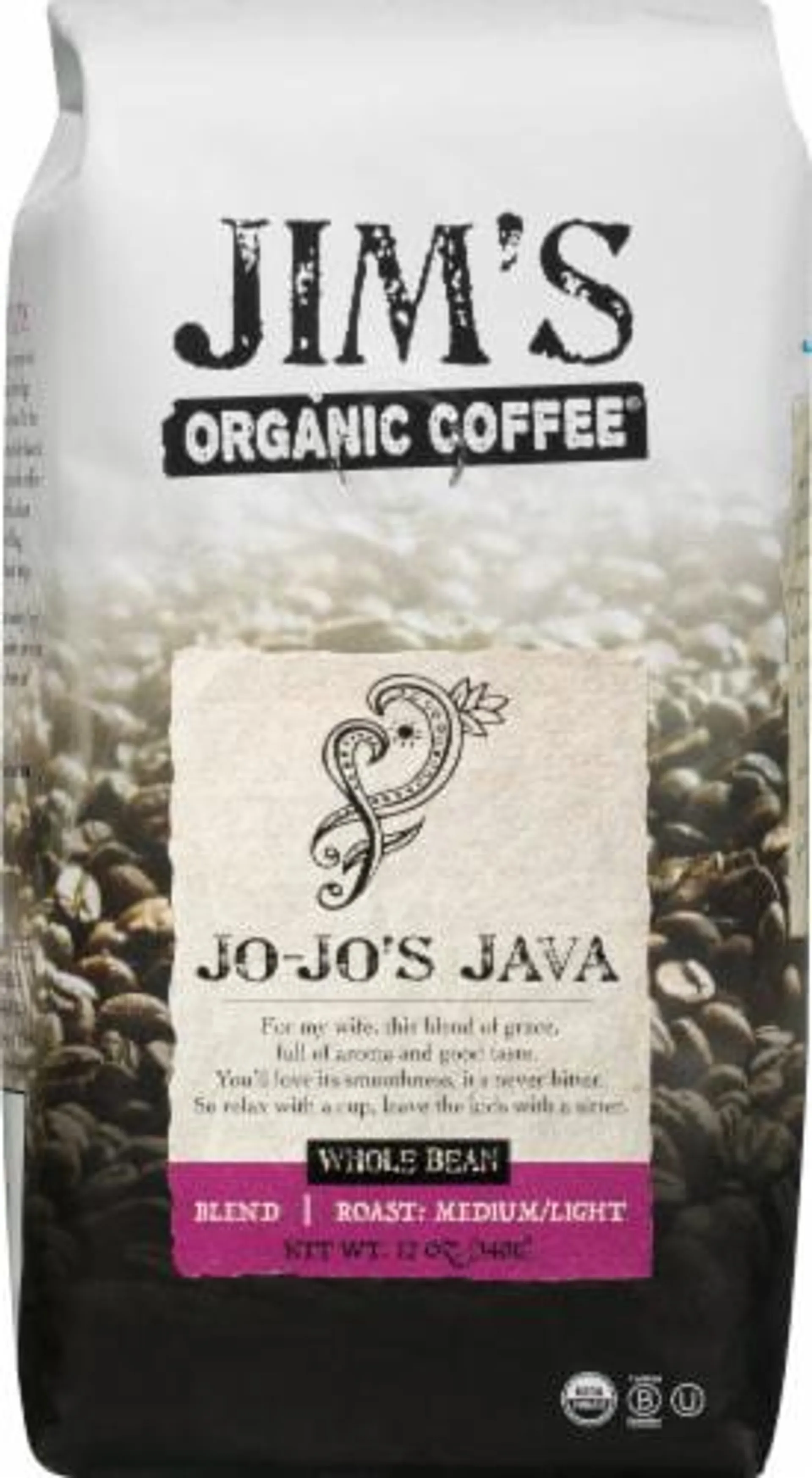 Jim's Organic Coffee Jo-Jo's Java Medium Light Roast Whole Bean Coffee
