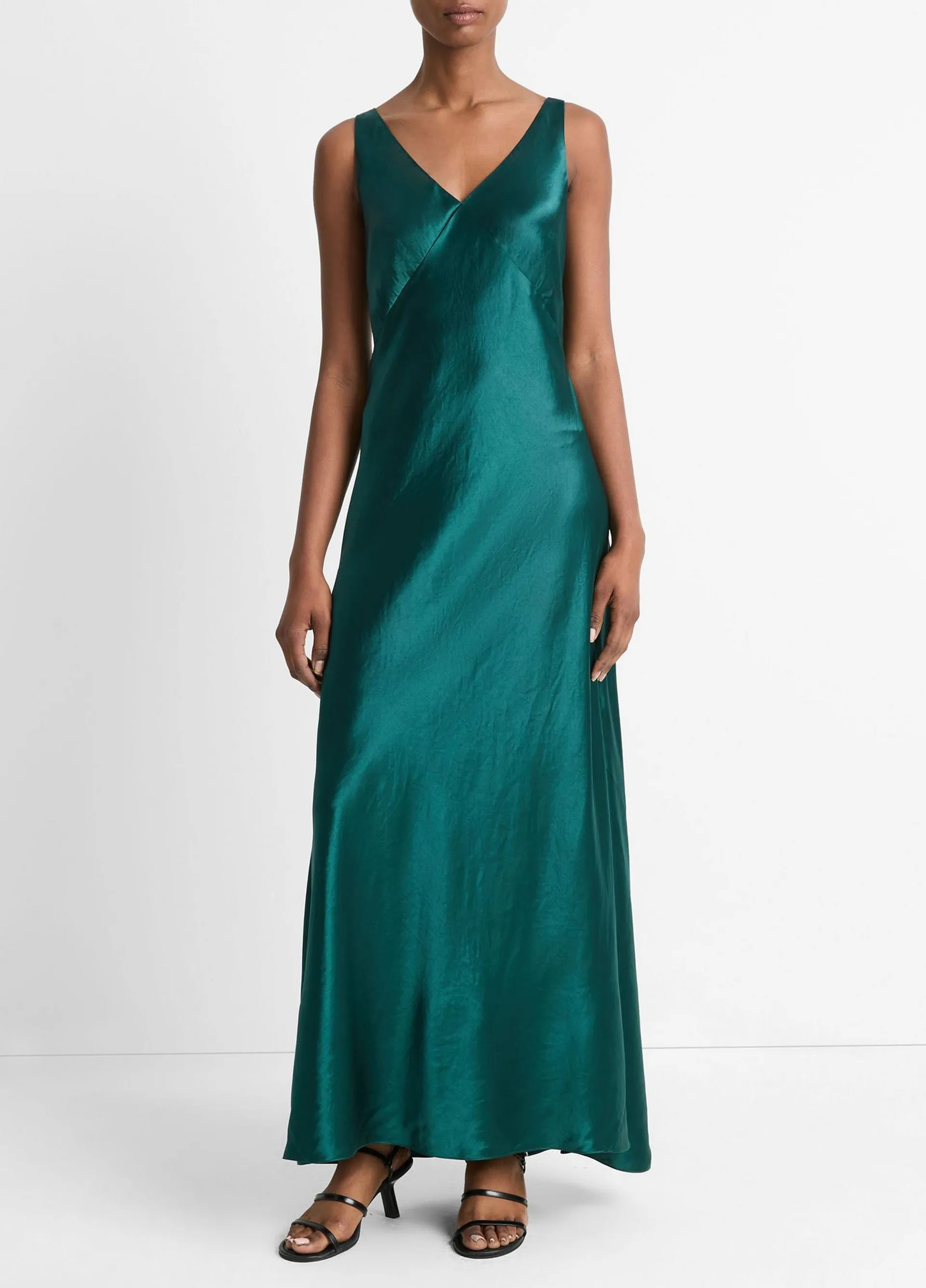 Satin V-Neck Maxi Slip Dress