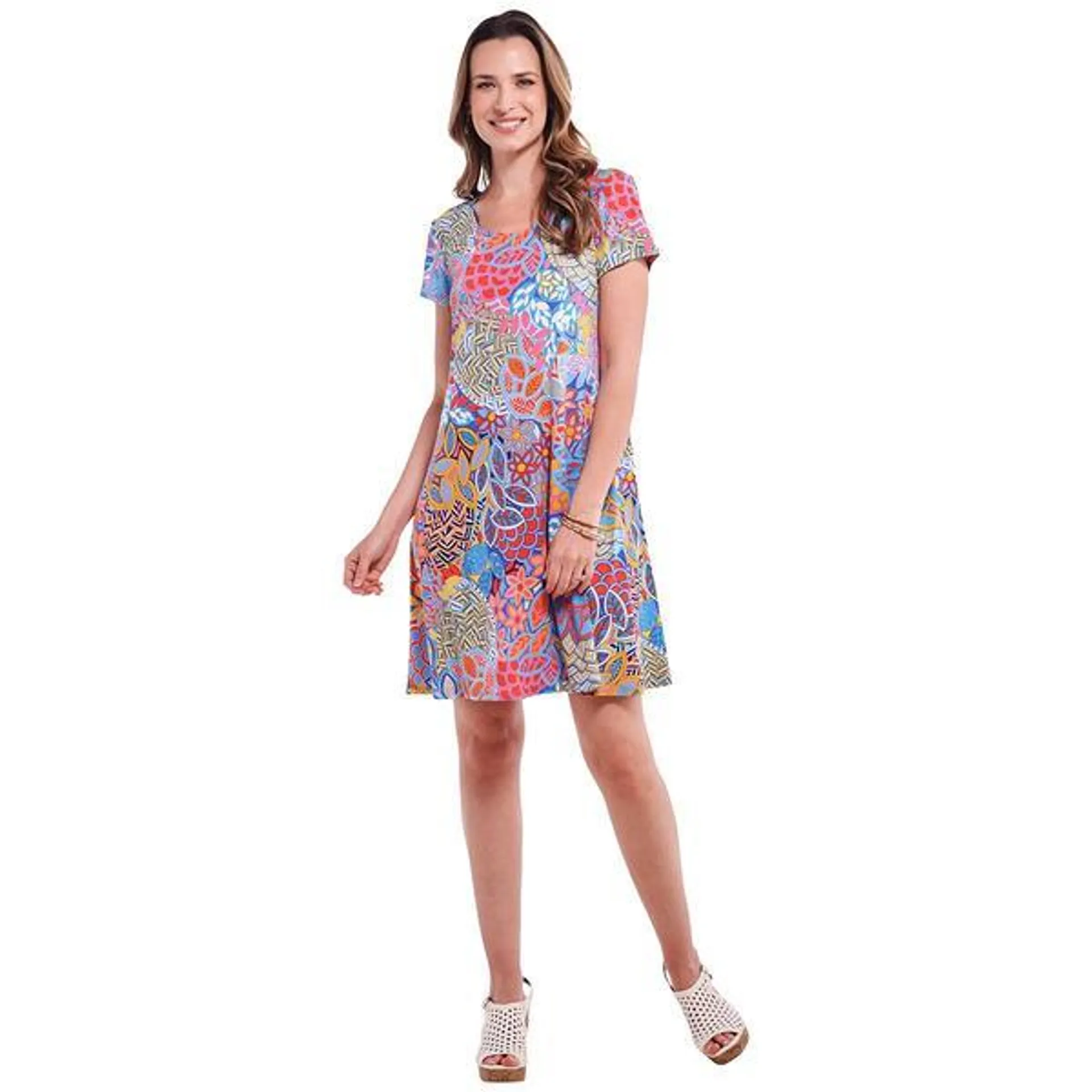 Womens MSK Short Sleeve Art Nouveau Shift Dress