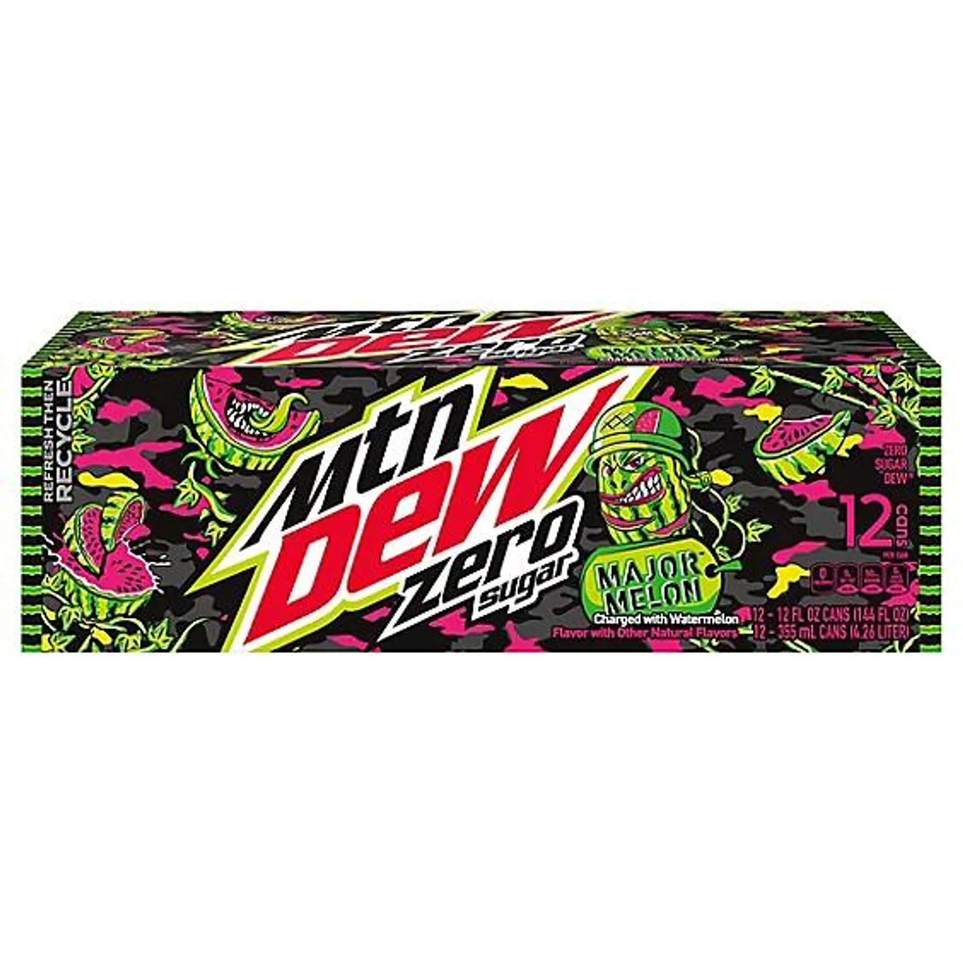 Mtn Dew Zero Sugar Soda Major Melon Watermelon - 144 FZ