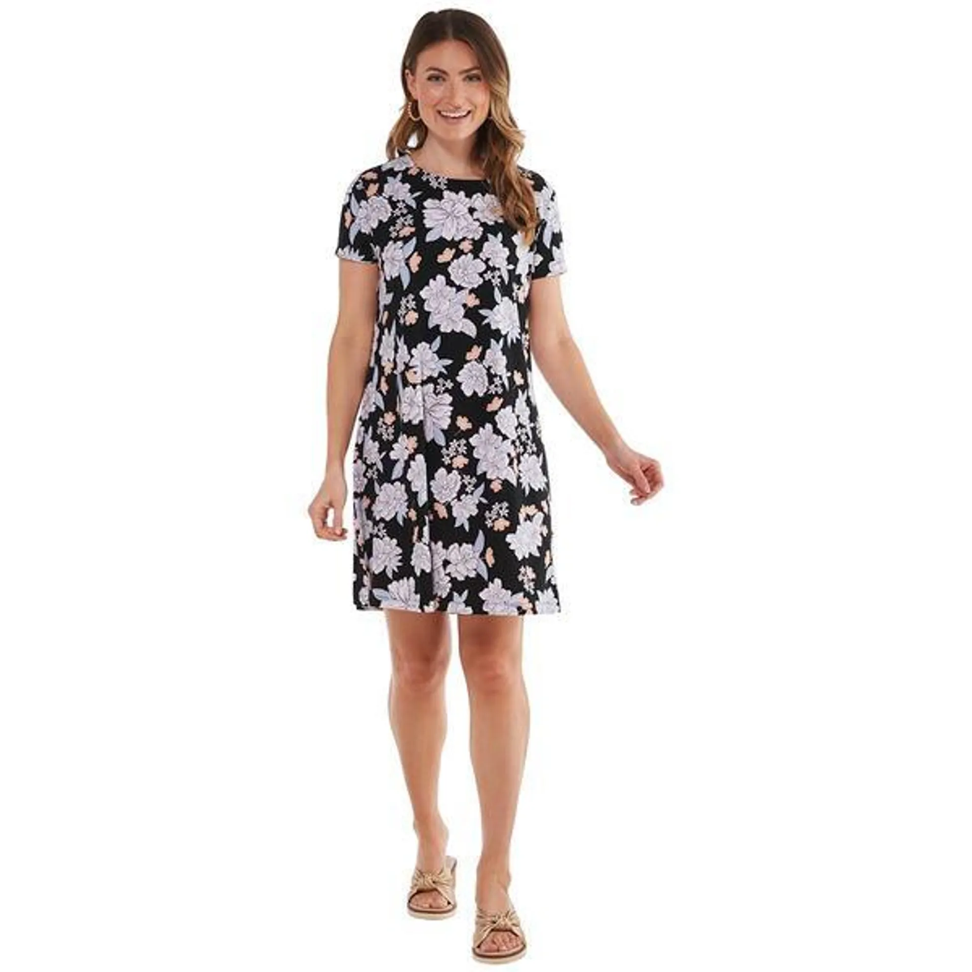 Plus Size Harlow & Rose Short Sleeve Floral Swing Shift Dress