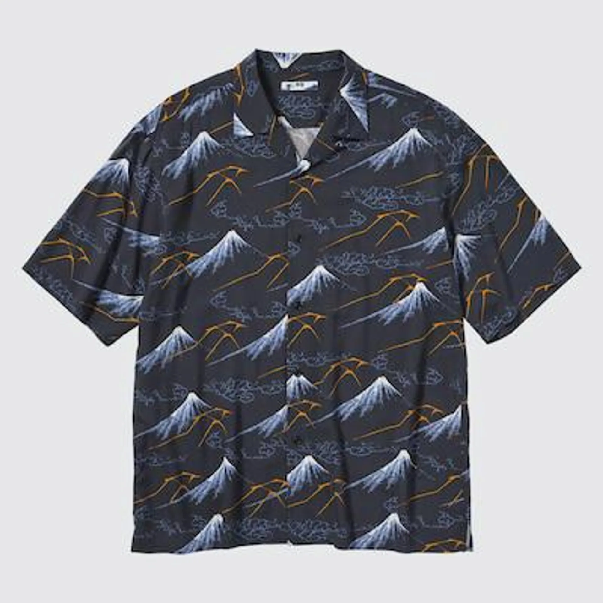 Printed Open Collar Short-Sleeve Shirt (Hokusai)