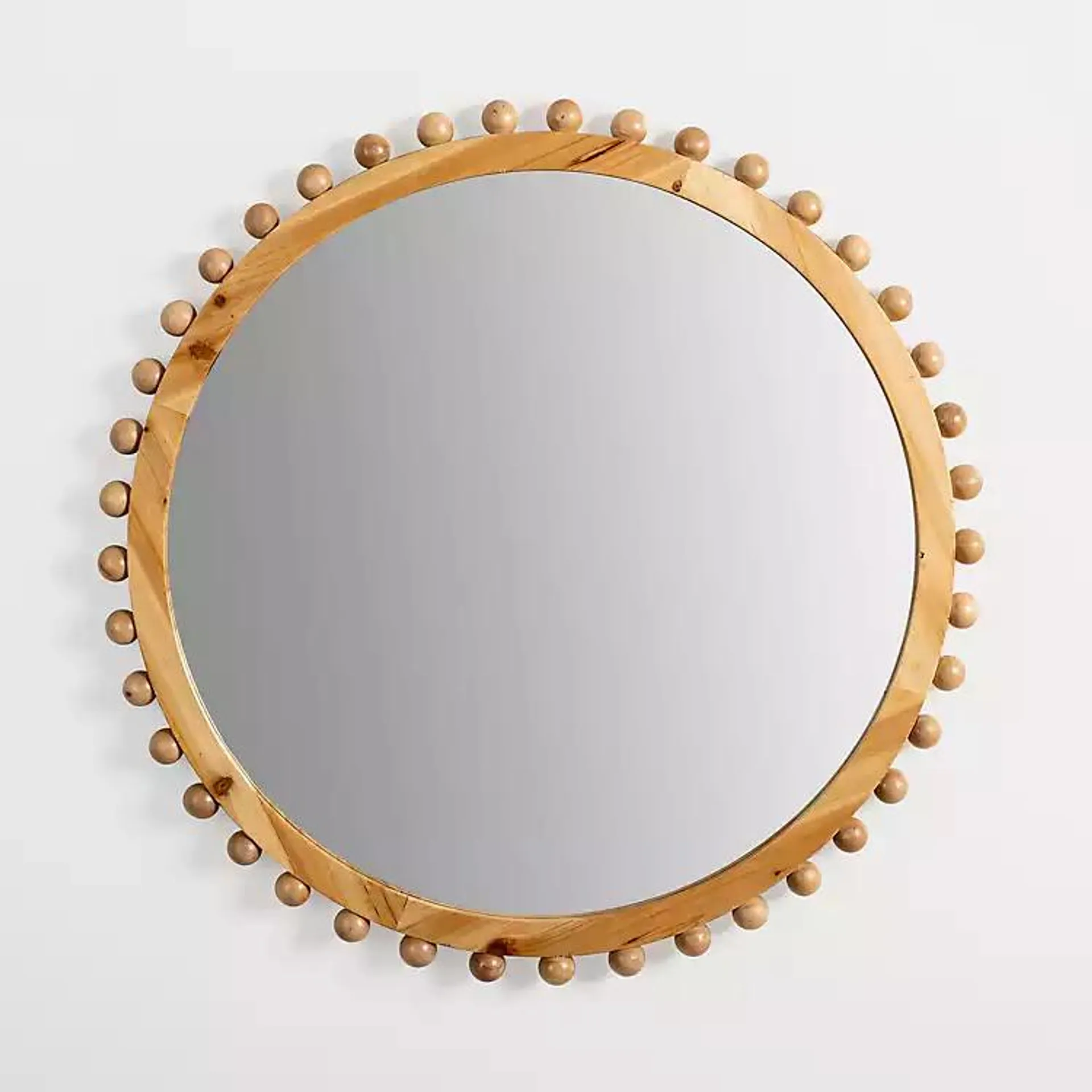 Natural Wood Beaded Frame Wall Mirror