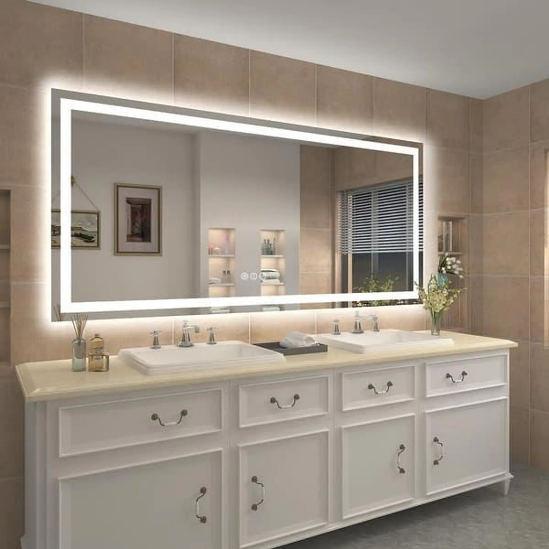 Apmir Super Bright Front and Back LED Lighted Anti-Fog Wall Bathroom Vanity Mirror in Tempered Glass & ETL