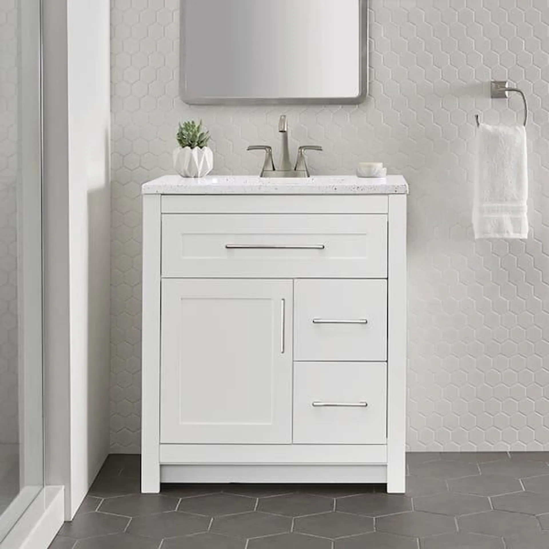 Clady 31 in. Single Sink White Bath Vanity with Silver Ash Cultured Marble Top (Assembled)