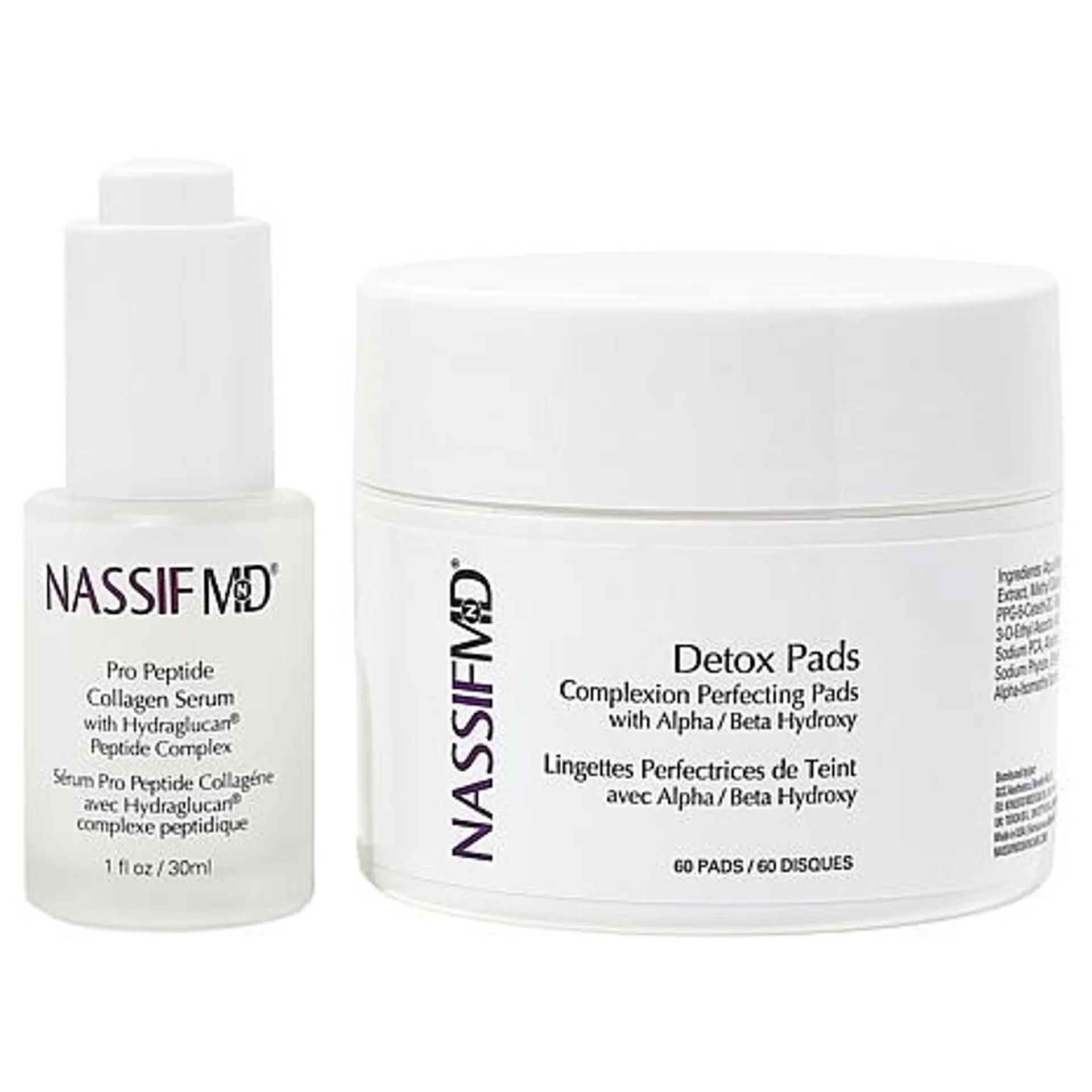 NassifMD Collagen Peptide Serum and Skincare Detox Pads Set