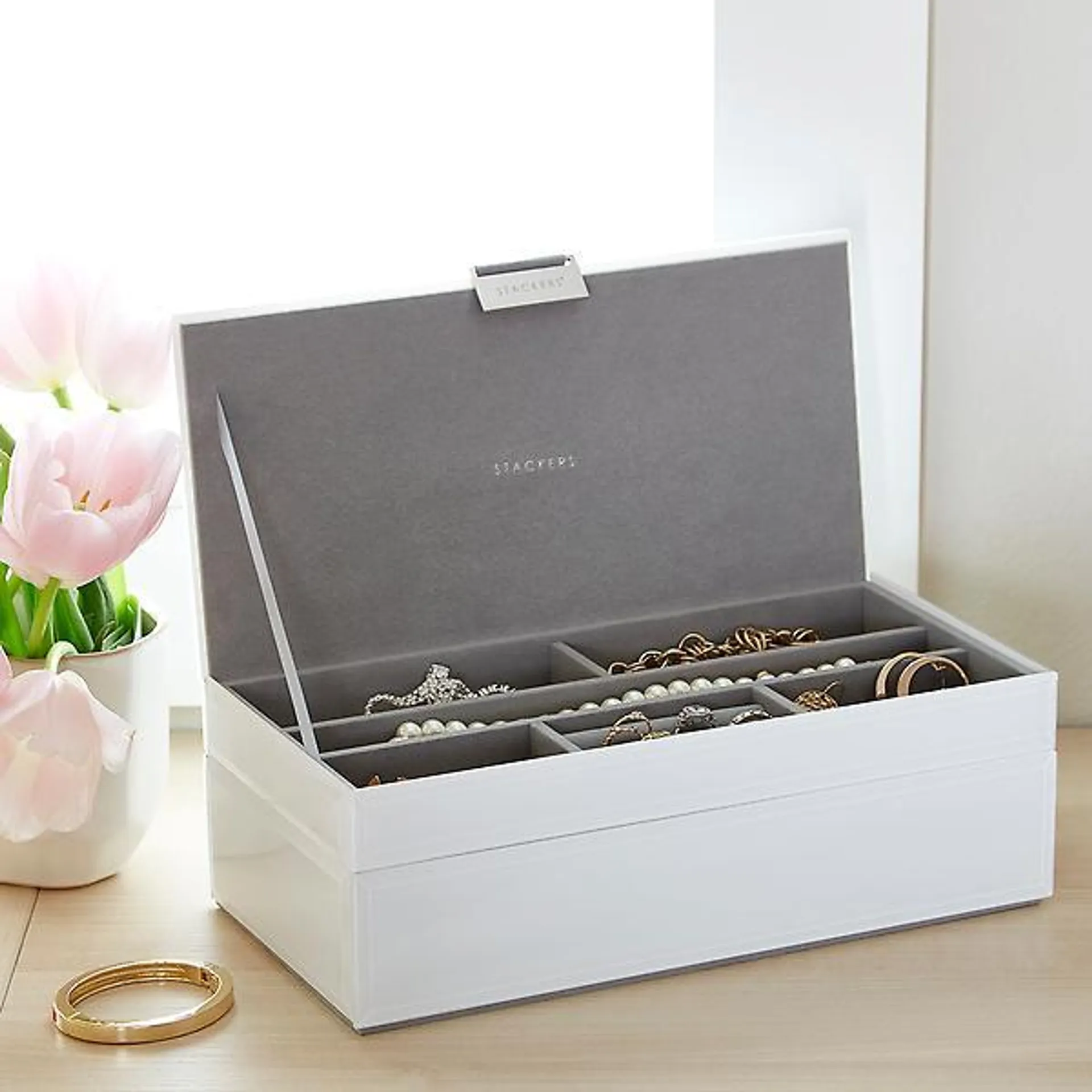 Stackers White Glass Jewelry Box Collection