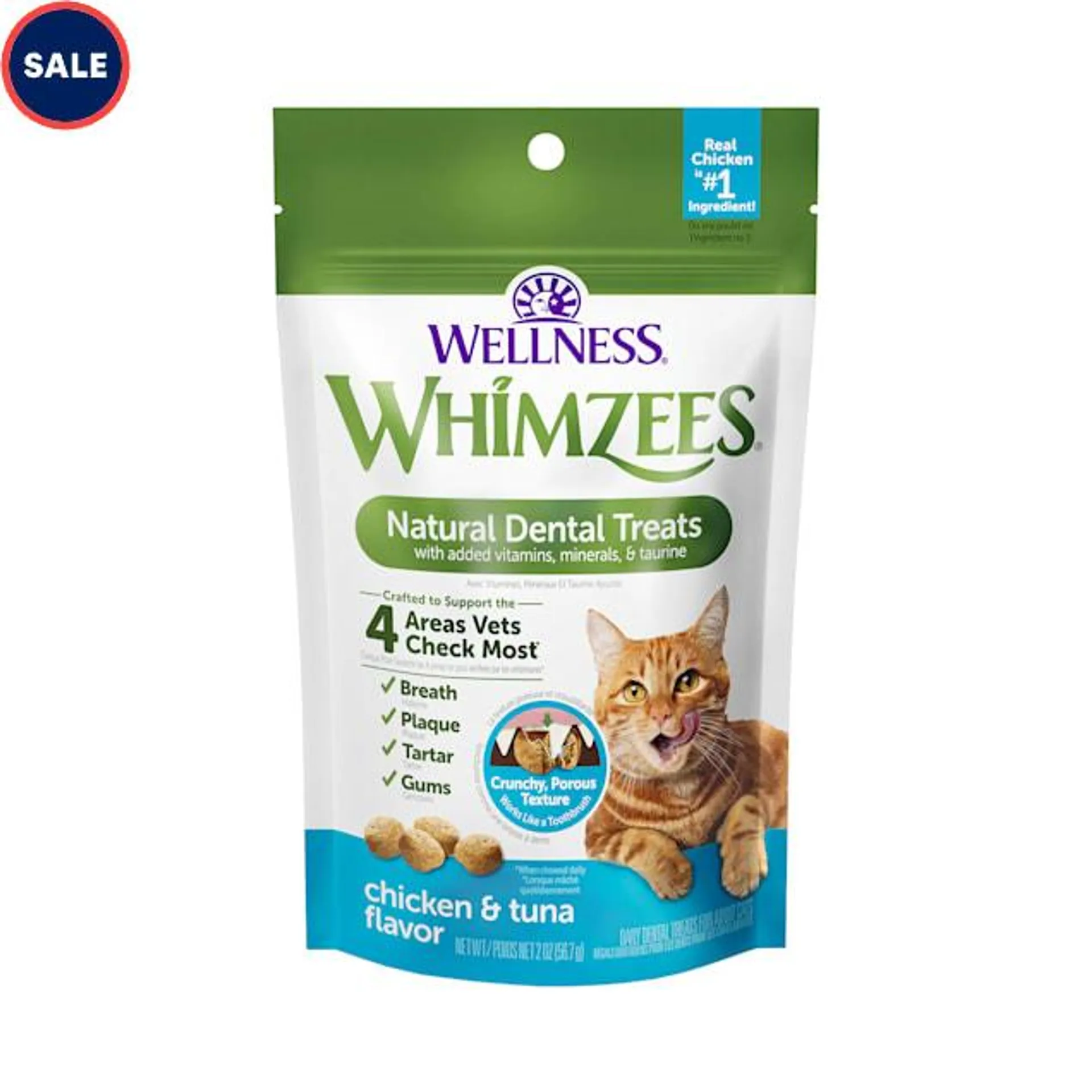 Whimzees Wellness Natural Chicken & Tuna Flavor Cat Dental Treats, 2 oz.