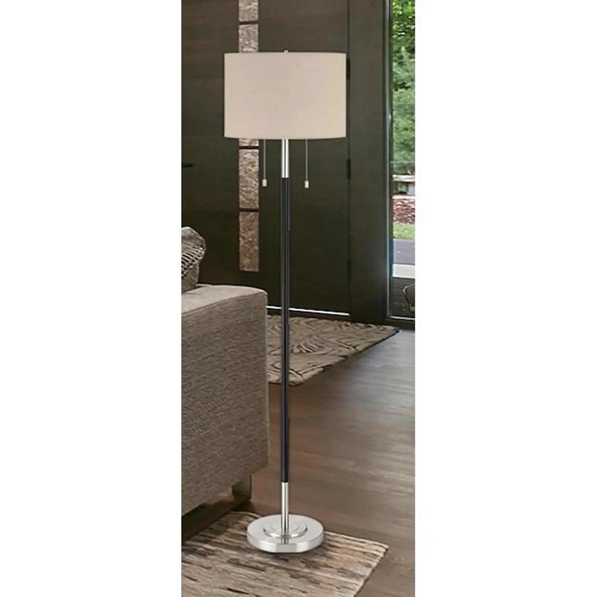 allen + roth 62.5-in Brushed Nickel Shaded Floor Lamp