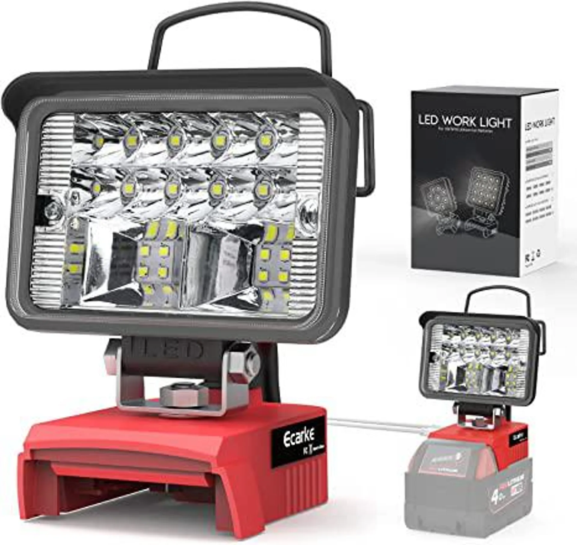 Ecarke LED Work Light Portable Flood Light for Milwaukee M18 18V Lithium Battery with USB&TYPEC Outdoor Charge &Low Voltage Protection Plate,20W Cordless Handheld Work Light Flashlight Tools(Upgraded）