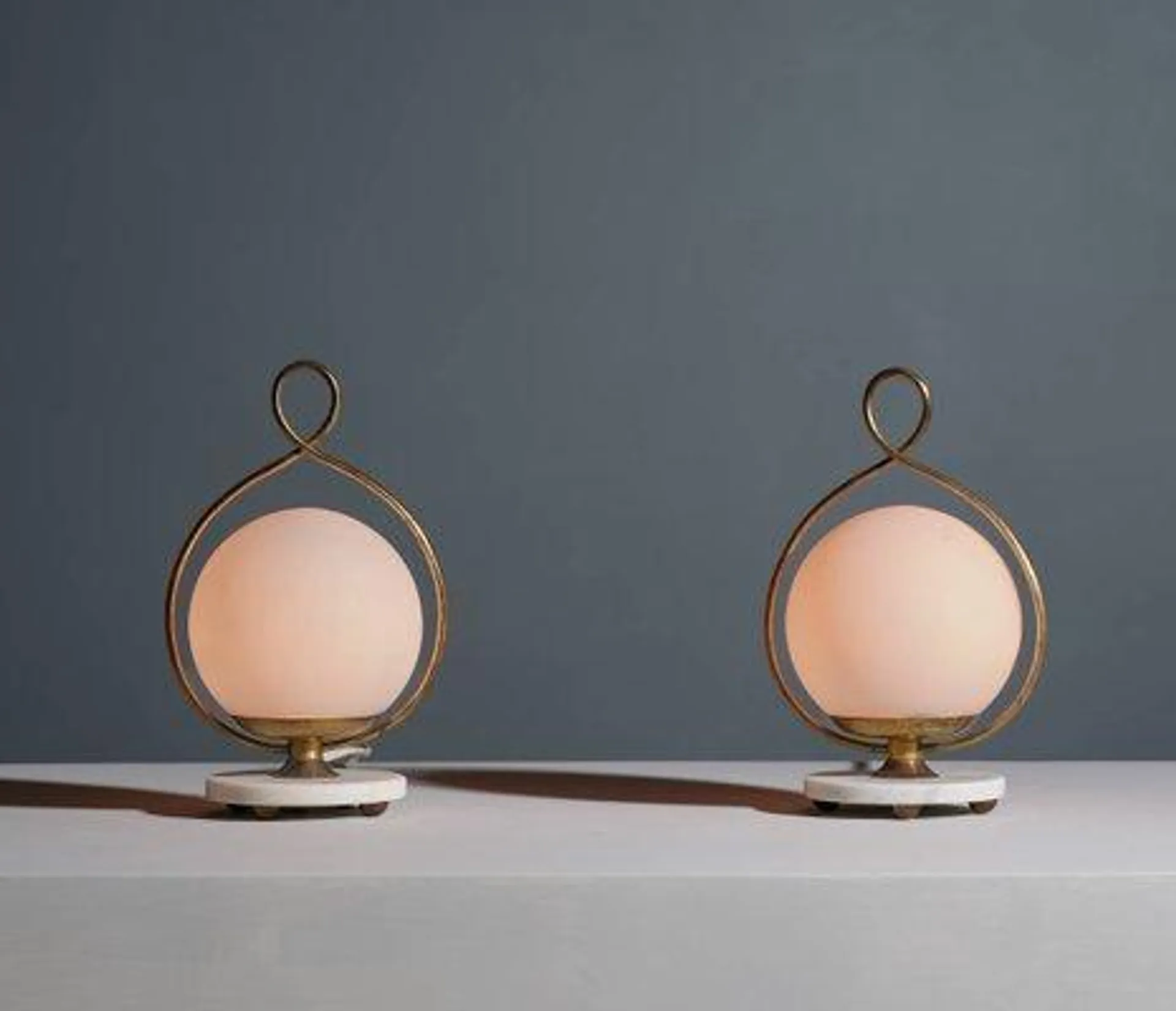 Vintage Italian Table Lamps in Brass with Marble Base, 1950s, Set of 2