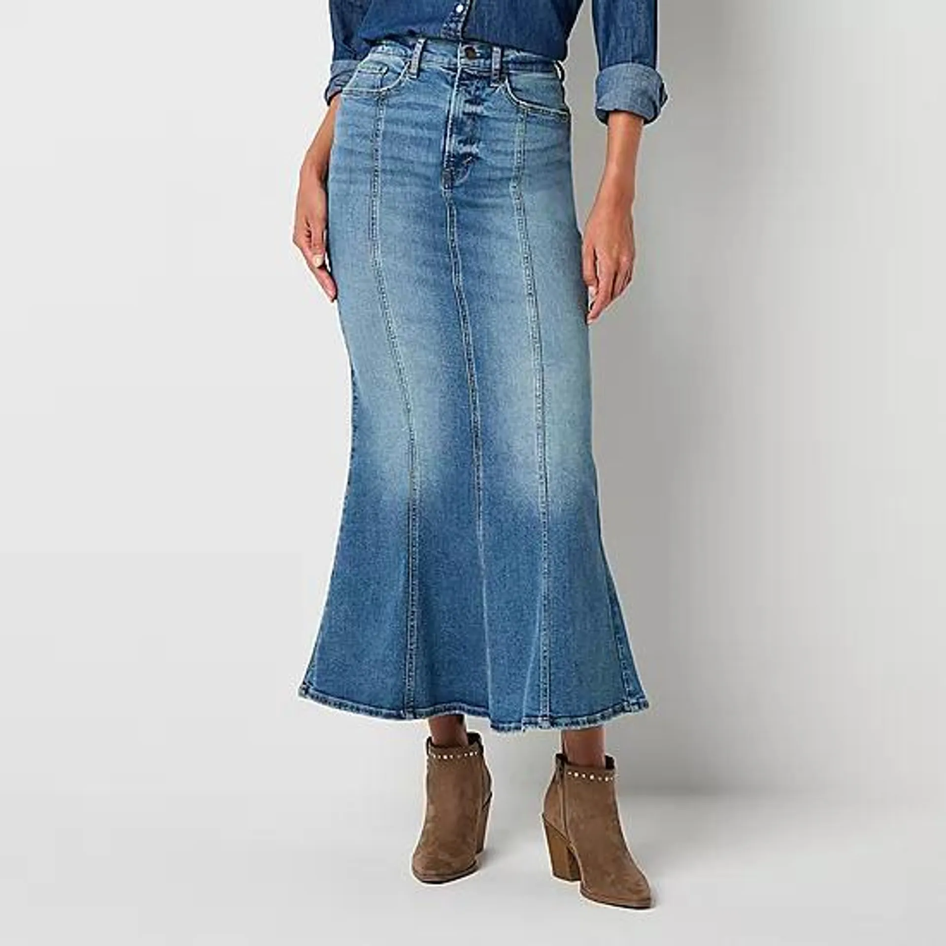 new! a.n.a Fit And Flare Womens High Rise Long Denim Skirt