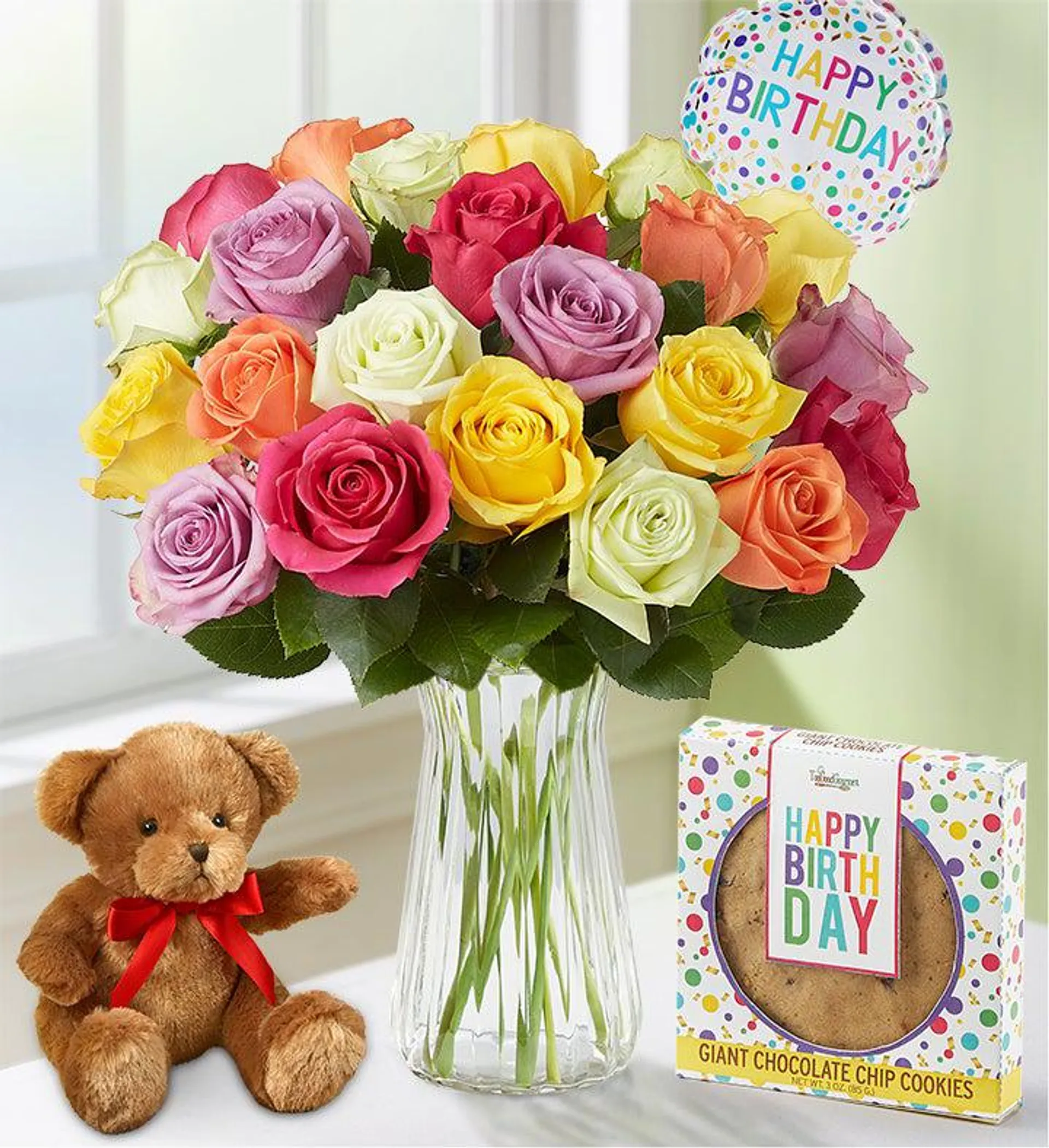 Happy Birthday Assorted Roses, 12-24 Stems