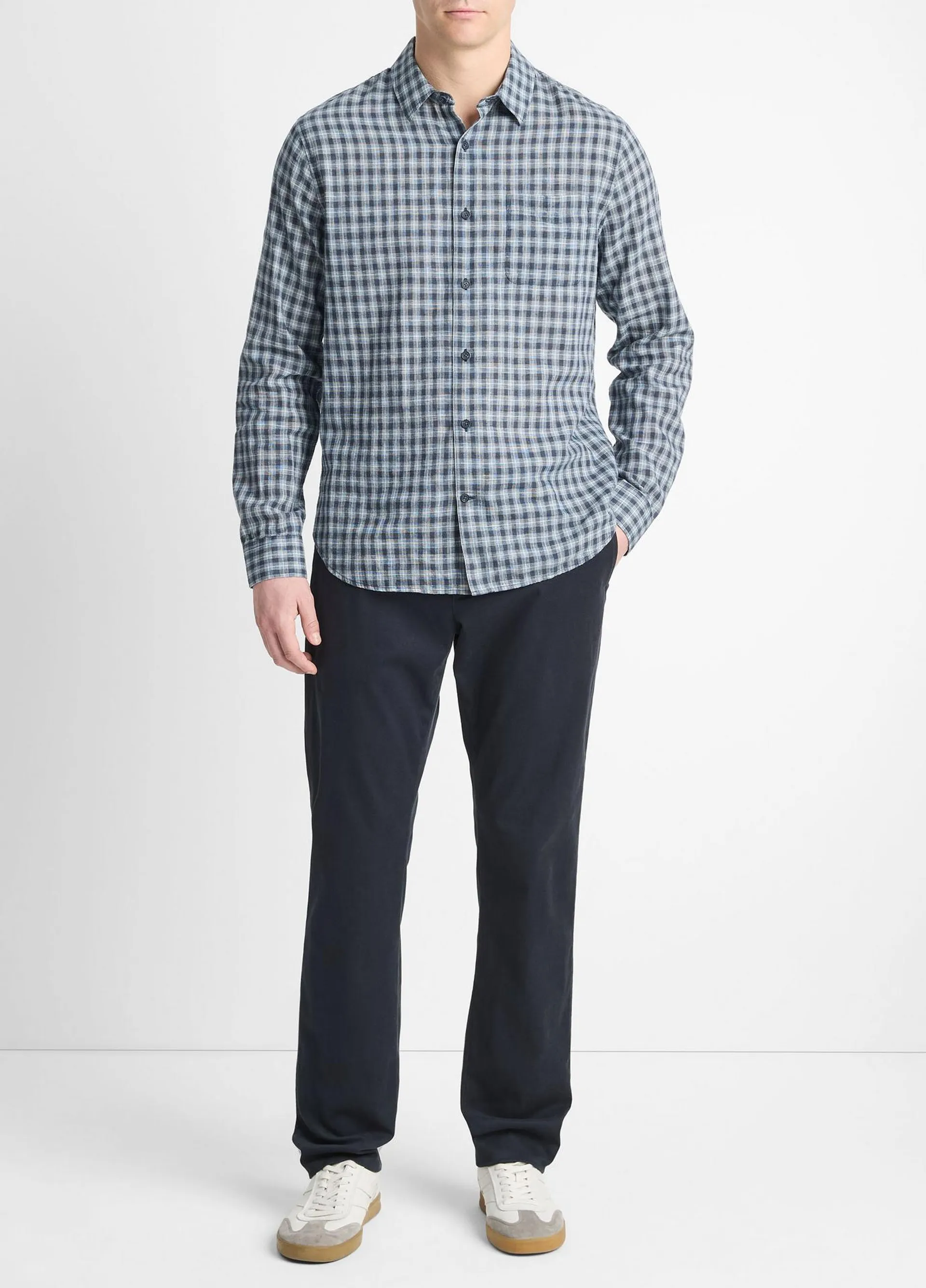 Summit Plaid Linen-Cotton Long-Sleeve Shirt